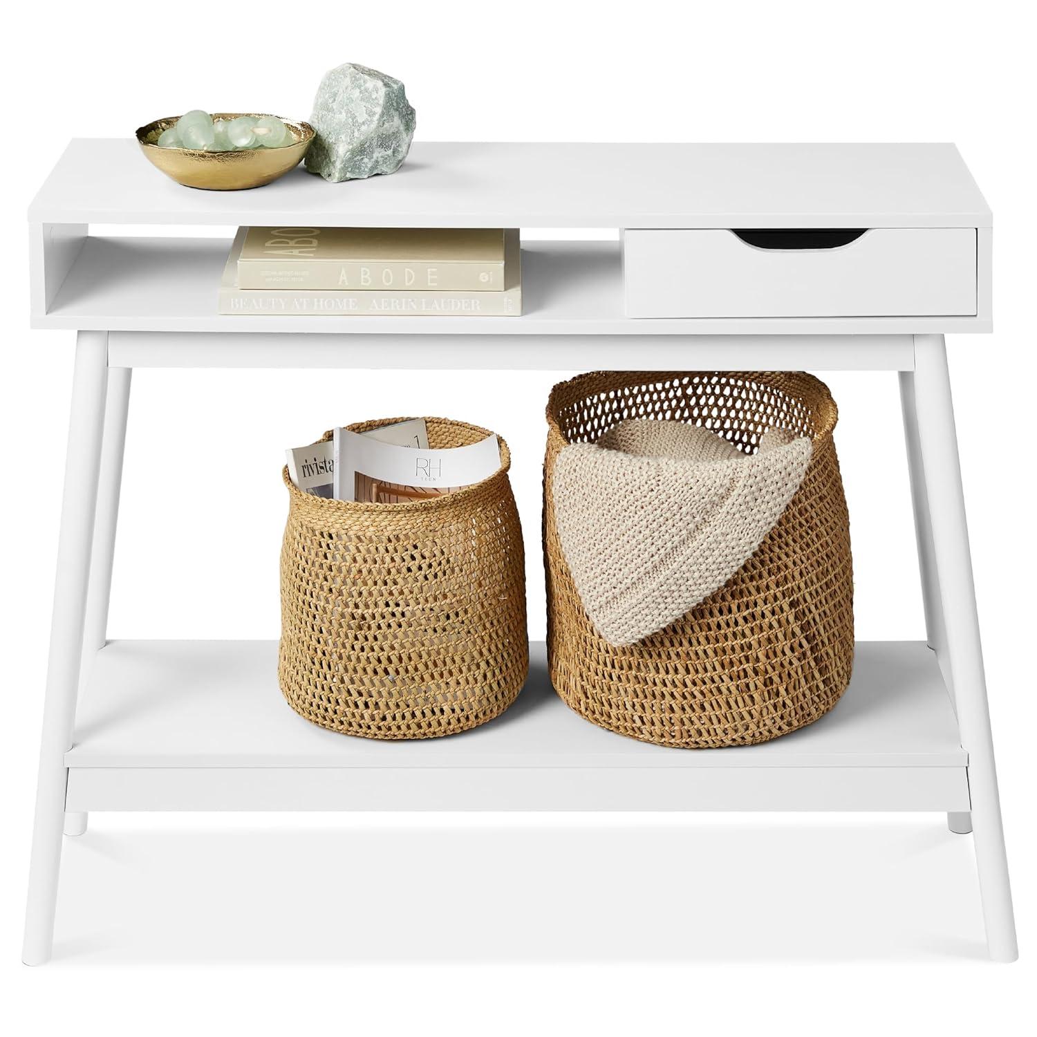 George Oliver Khassidy Mid-Century Modern Hallway Console Table, Space-Saving Sofa Table w/ Cubby, Drawer