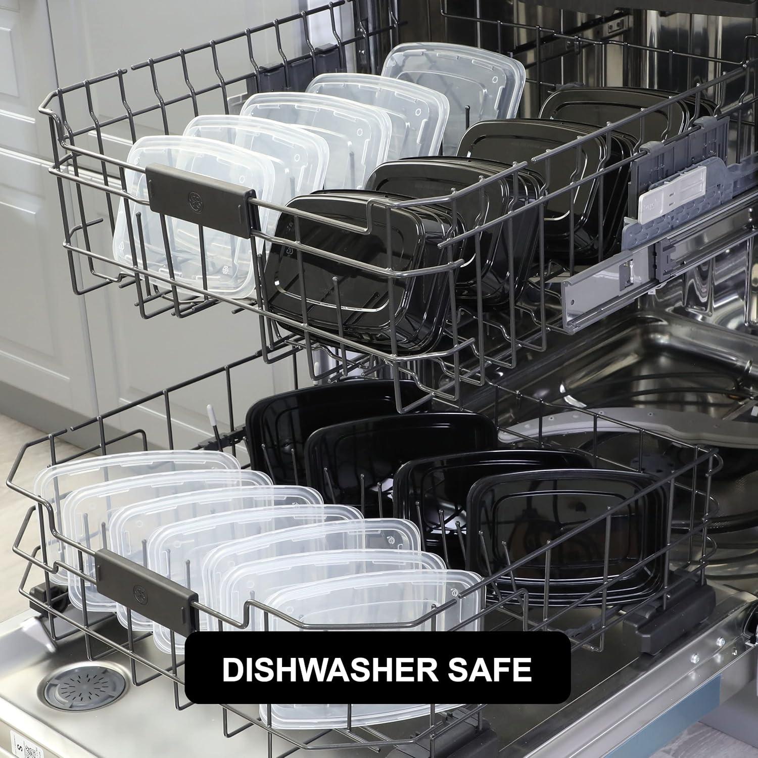 Freshware Meal Prep Containers [15 Pack] 1 Compartment Food Storage Containers with Lids, Bento Box, BPA Free, Stackable, Microwave/Dishwasher/Freezer Safe (28 oz) Black