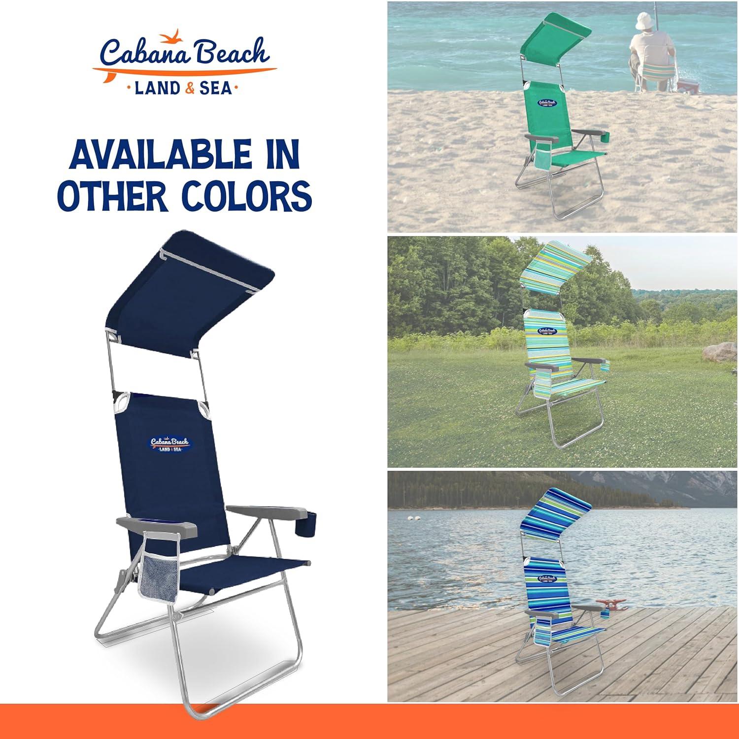 Cabana Beach High Back Beach Chair with Canopy, 225lb Capacity, Navy