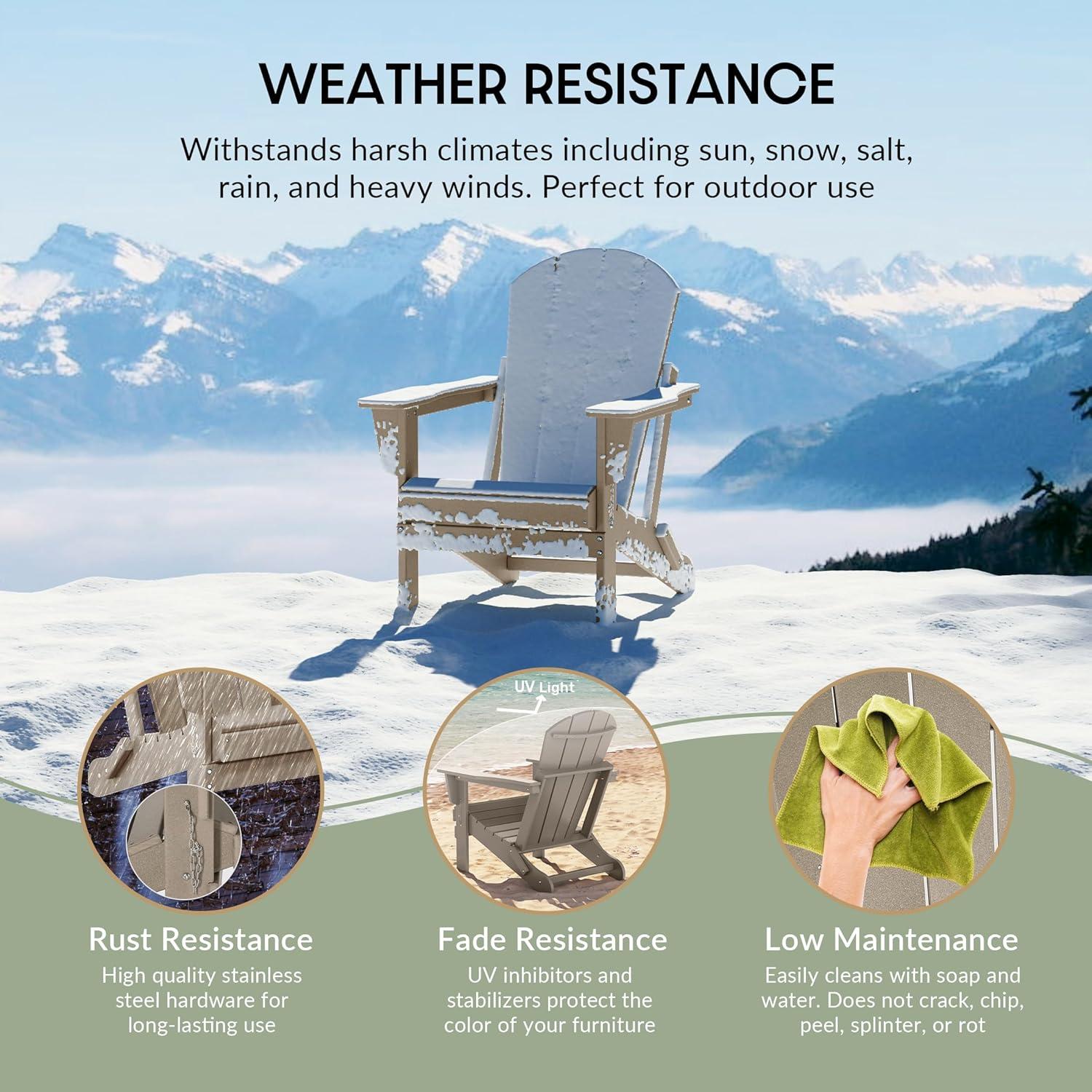 WestinTrends Malibu HDPE Outdoor Patio Folding Adirondack Chair (Set of 4), Weather Wood