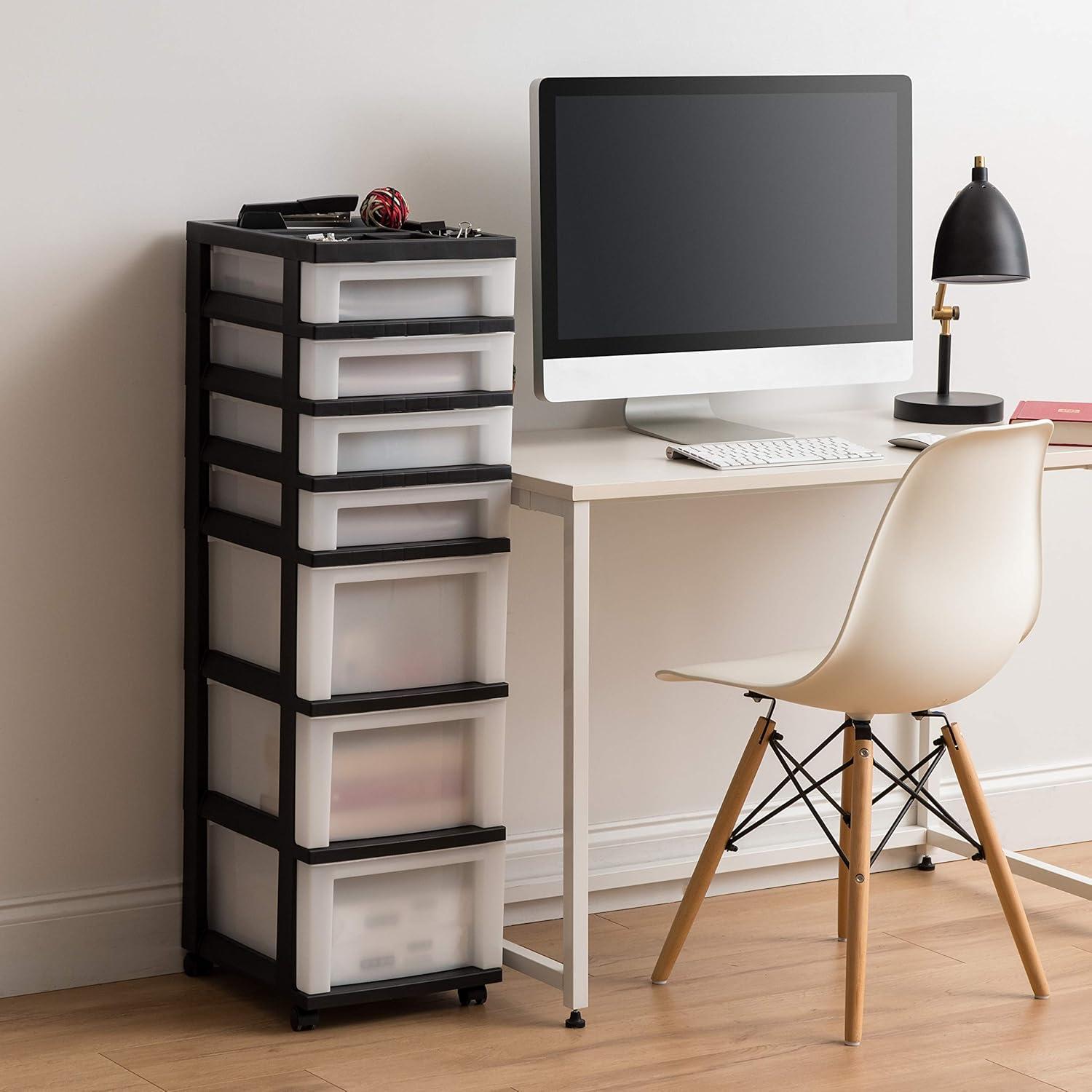 Black and White 7-Drawer Plastic Rolling Storage Cart