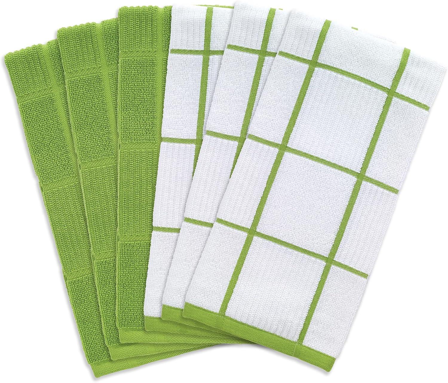 Green Cotton Terry Kitchen Towel Set, 16" x 26", 6-Pack