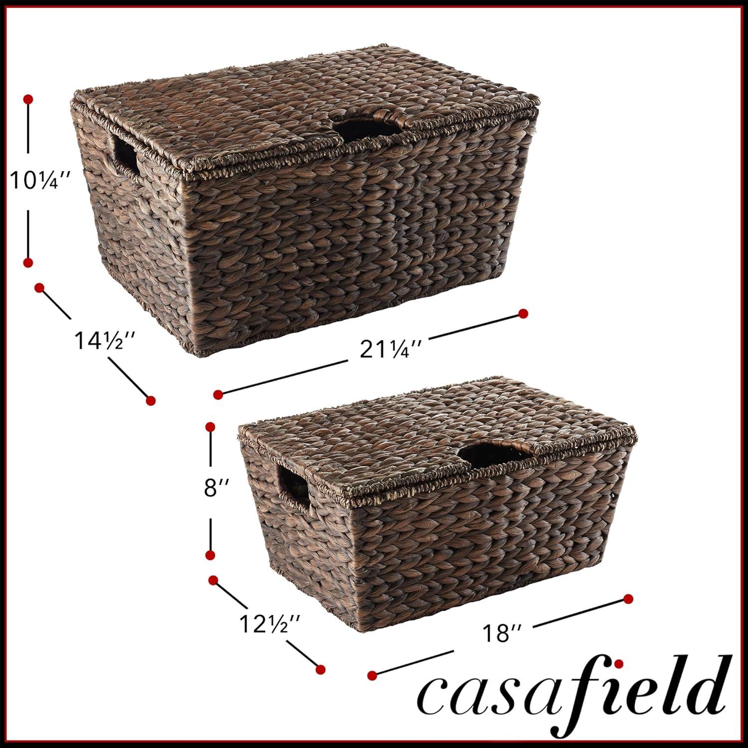 Casafield Water Hyacinth Lidded Storage Basket Sets,  Multipurpose Organizer Totes with Tapered Bottoms