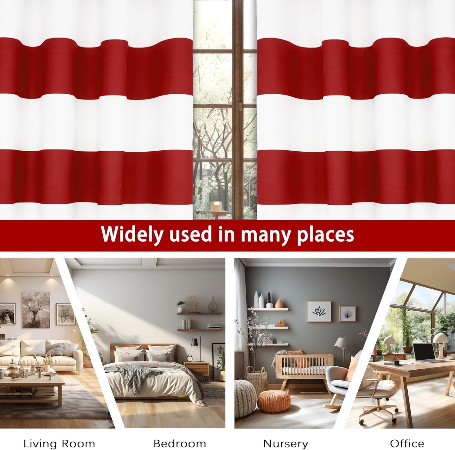 Driftaway Mia Stripe Room Darkening Grommet Unlined Window Curtains, Set Of Two Panels, Each 52"X63" (Red)