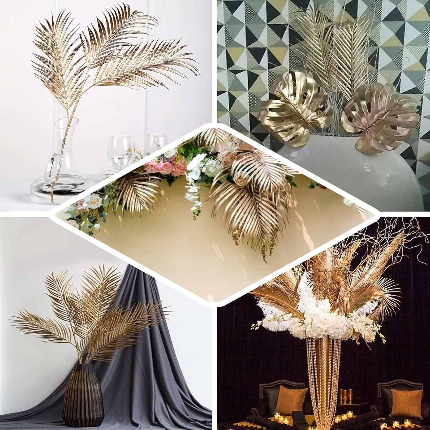 Efavormart Pack of 2 | 32" Metallic Gold Artificial Palm Leaf Spray, Tropical Leaves Vase Filler Floral Decoration