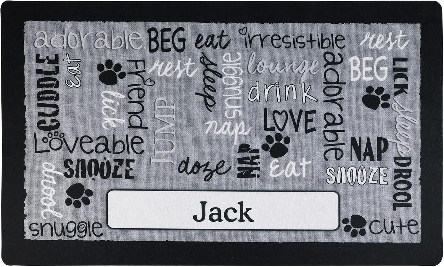 Personalized Linen Black Pet Bowl Placemat with Absorbent Fabric