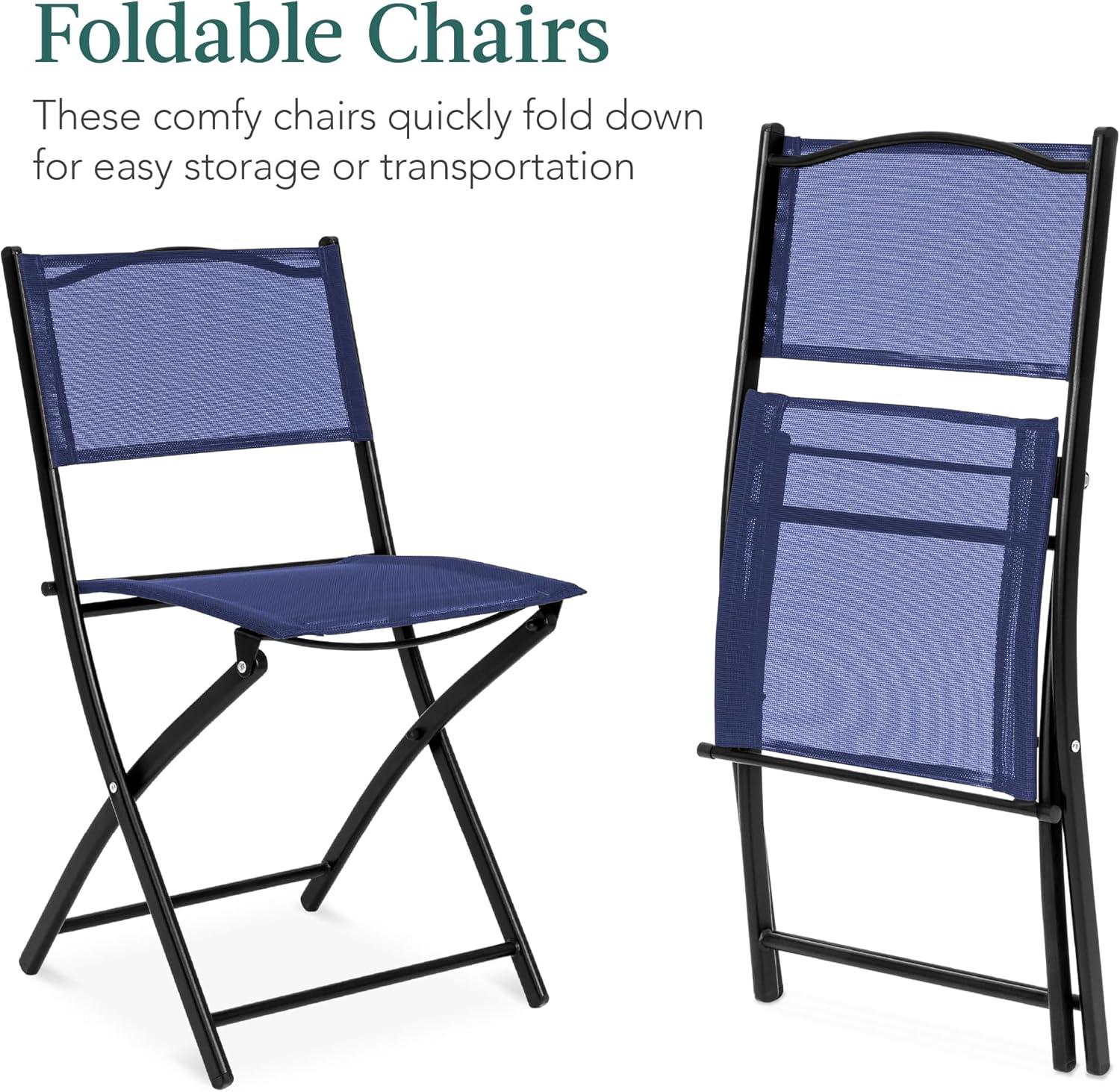 George Oliver 3-Piece Patio Bistro Dining Furniture Set W/ Glass Tabletop, Folding Chairs