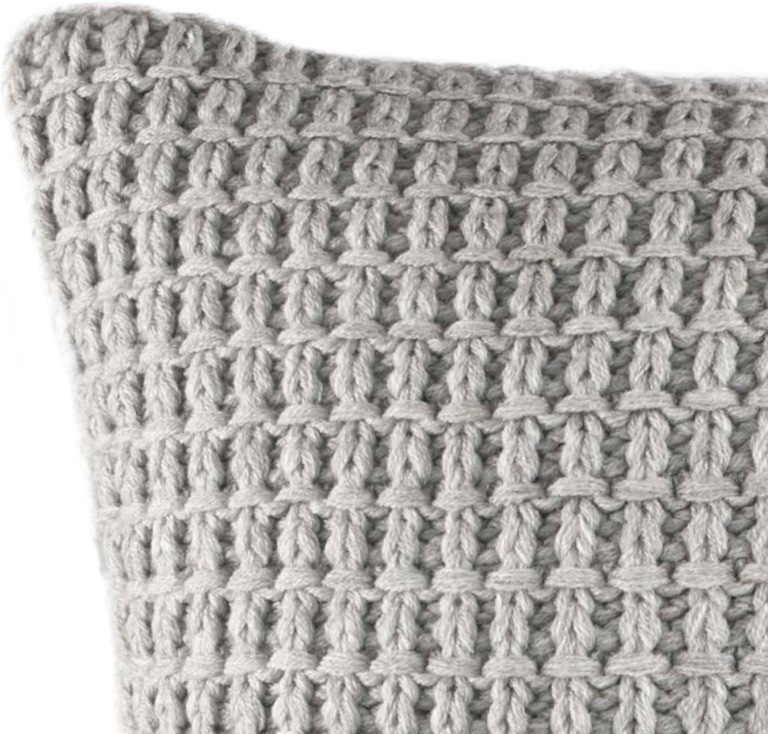 16" Square Gray Cotton Embroidered Coastal Throw Pillow