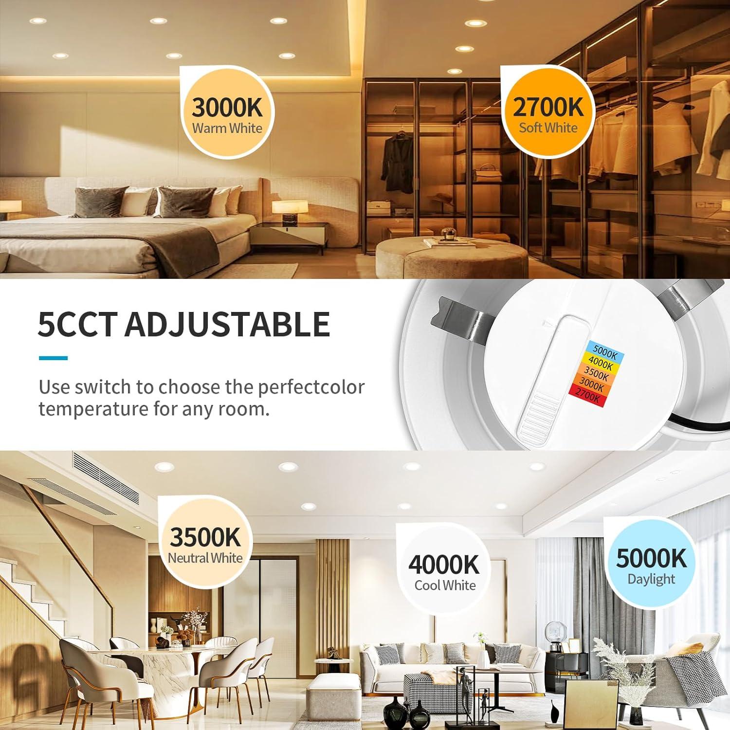 6'' Selectable Color Temperature Dimmable Air-Tight IC Rated LED Retrofit Recessed Lighting Kit