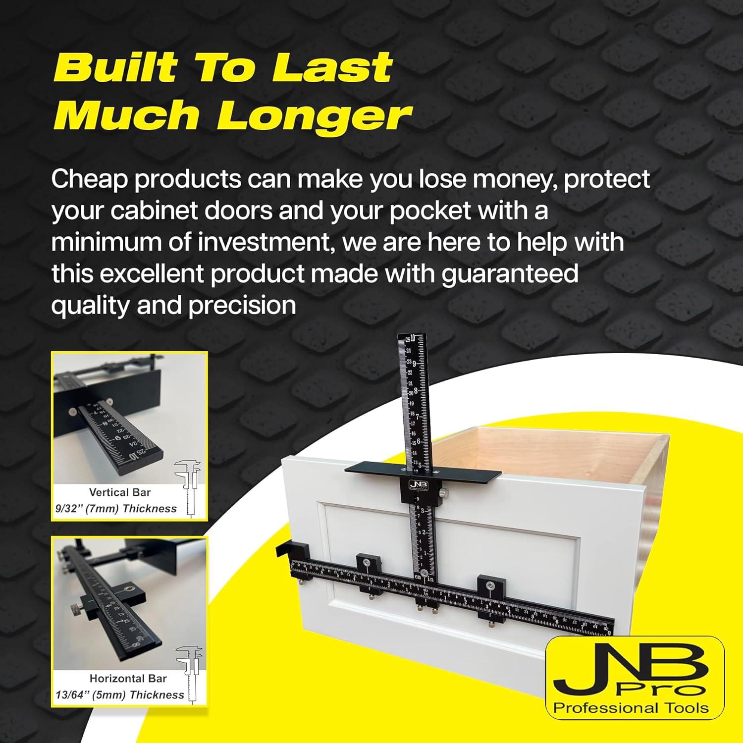 JNB Pro Cabinet Hardware Jig with Center Drill Guide, Hole Drilling for Drawer Handles and Pulls, Easy Install Tool - Full Aluminum Body with Free Carrying Case