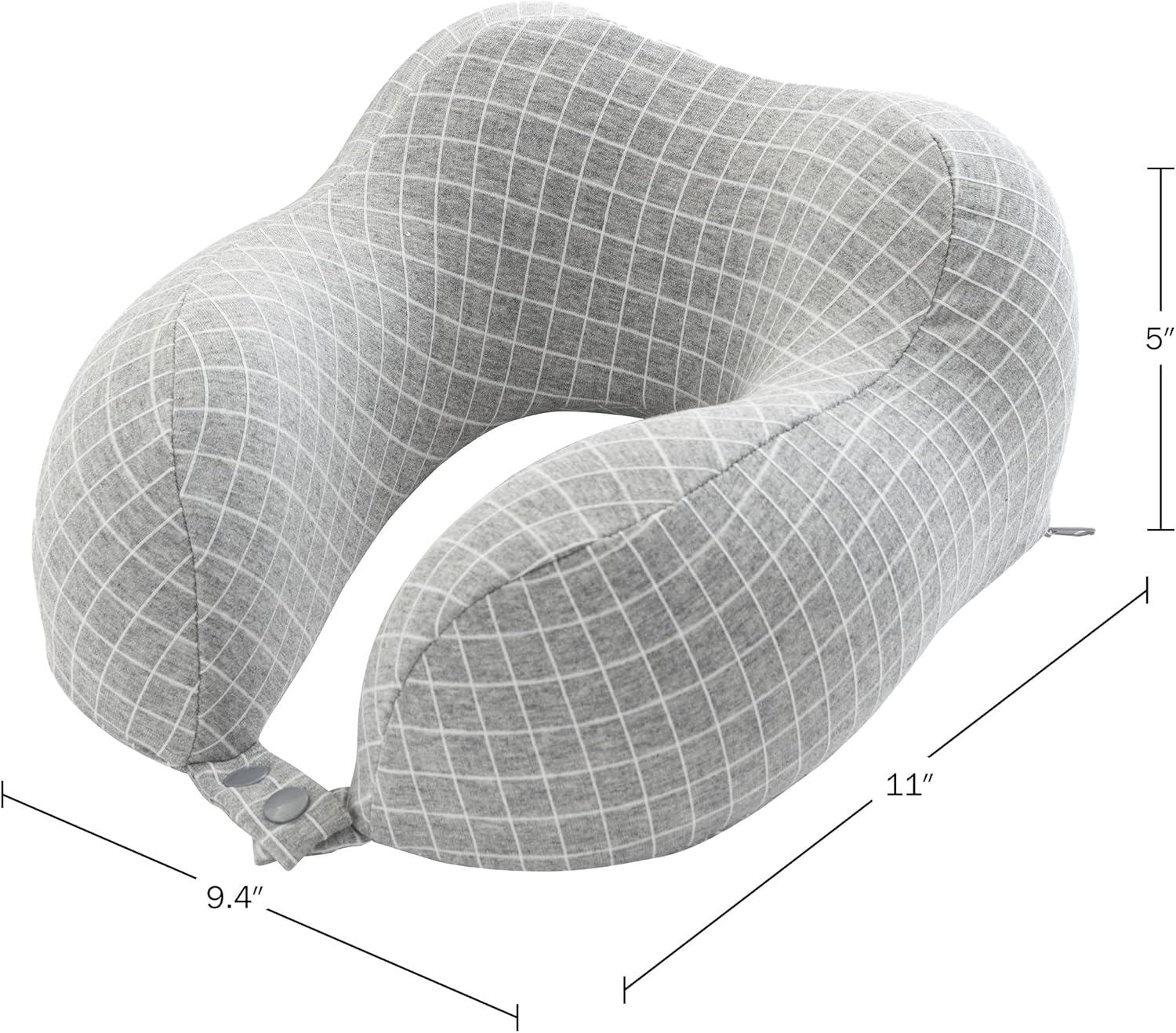 Travel Pillow - Memory Foam Pillow with Washable Cover - Neck Pillows for Sleeping on Airplanes, Trains, Cars, and Buses by Home-Complete (Gray)