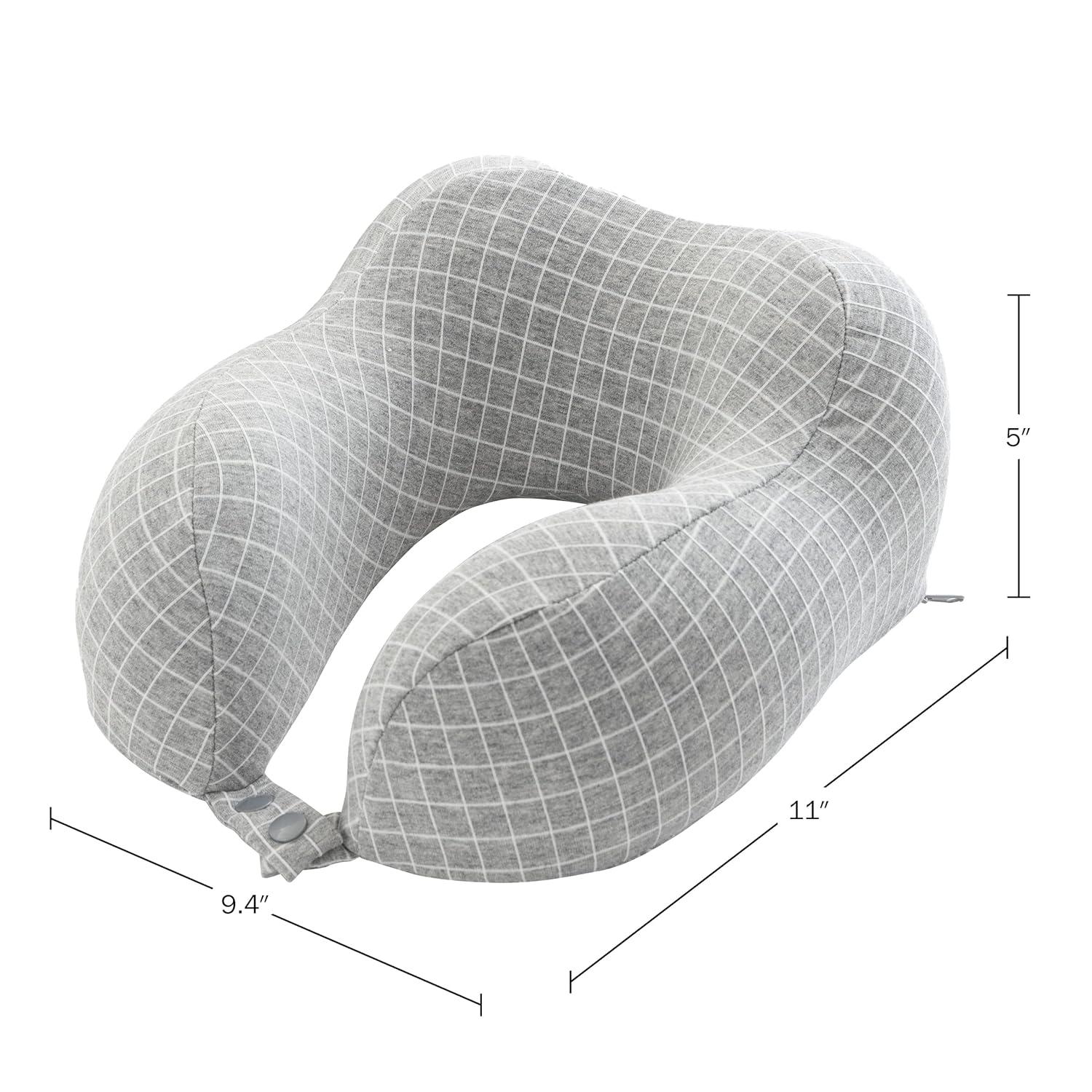 Travel Pillow - Memory Foam Pillow with Washable Cover - Neck Pillows for Sleeping on Airplanes, Trains, Cars, and Buses by Home-Complete (Gray)