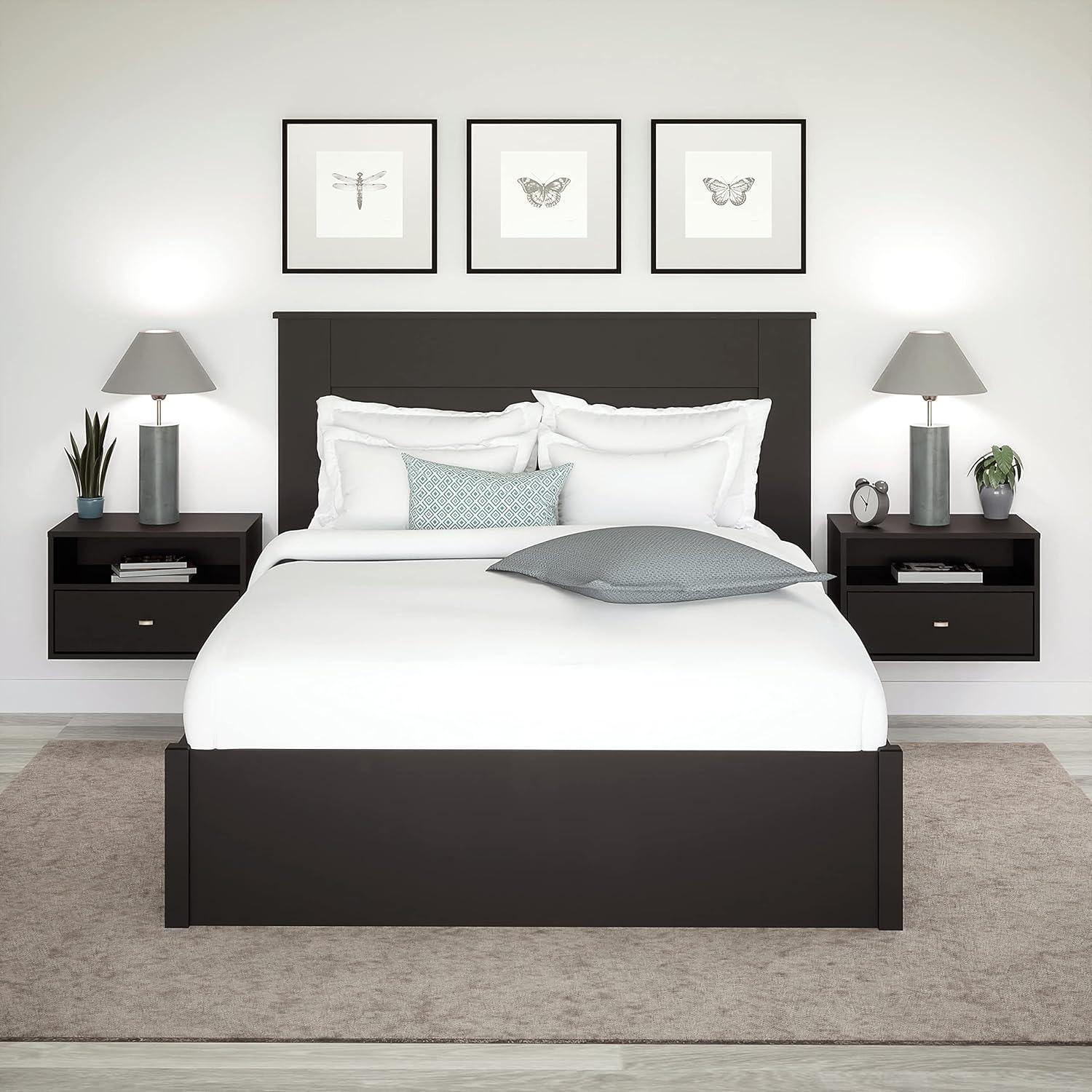 Floating 1 Drawer Nightstand with Open Shelf Black - Prepac: Modern Wall-Mounted Design, Cable Management, Laminated Surface