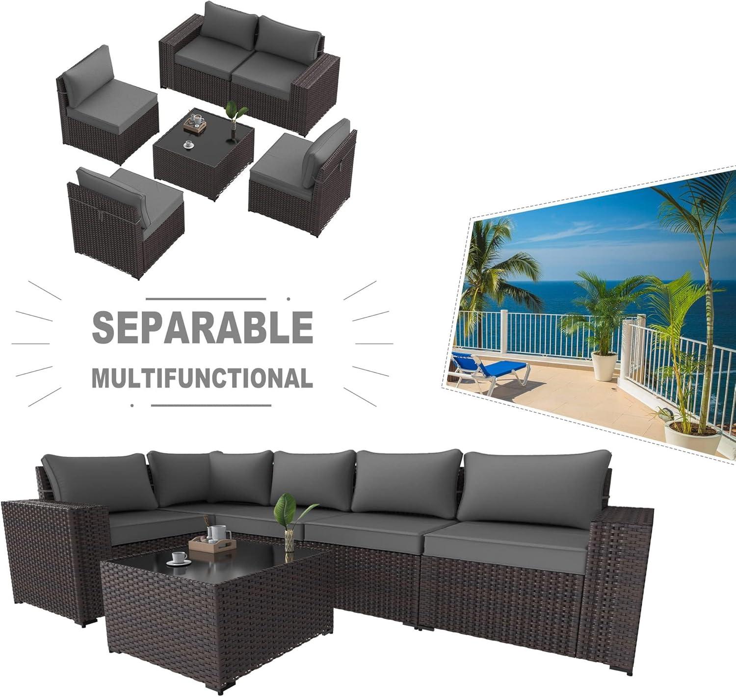 Gray 5-Person Steel Frame Wicker Outdoor Sectional Sofa Set