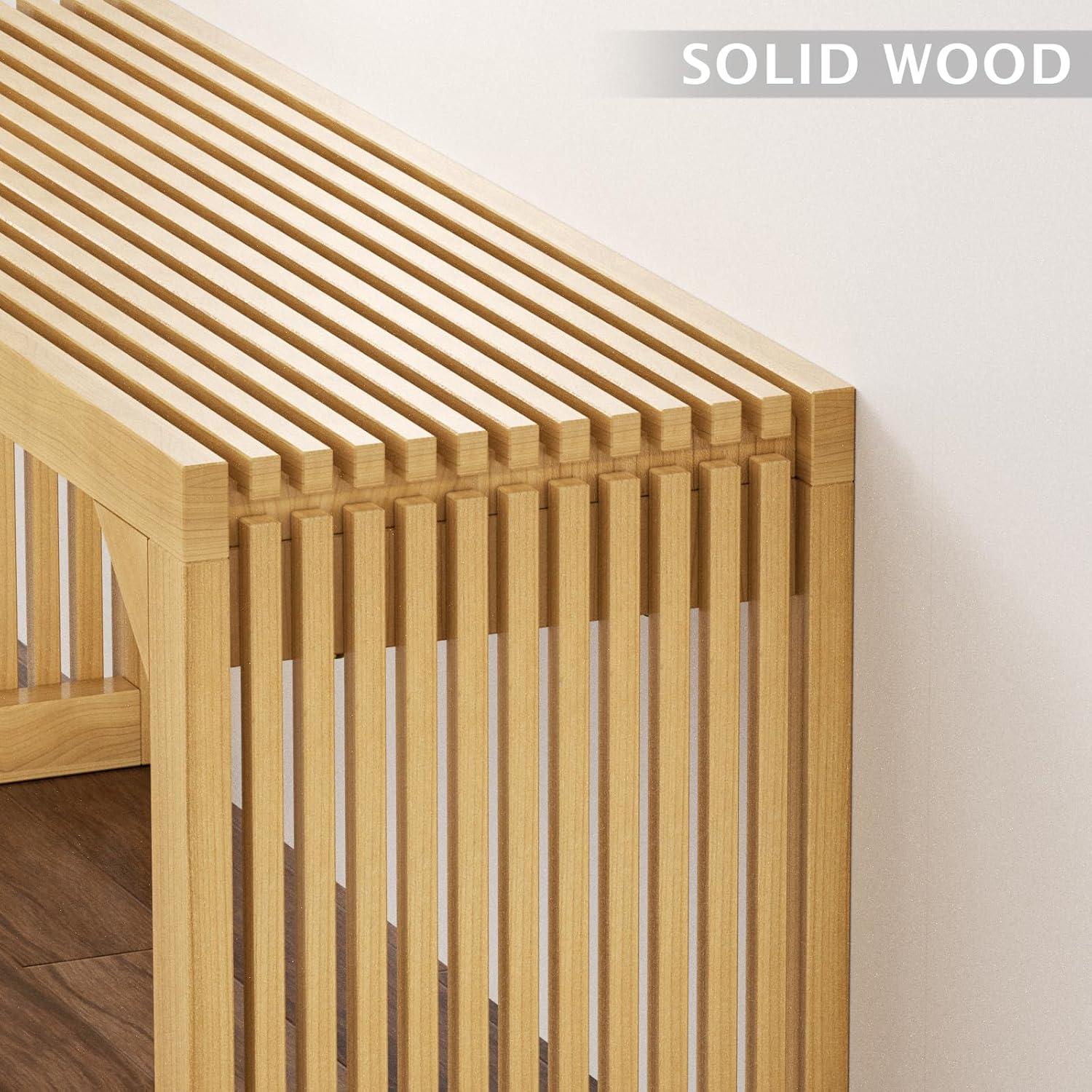 35" Solid Wood Bench, Nature Entryway Bench with Storage for Entryway, Living Room, Kitchen