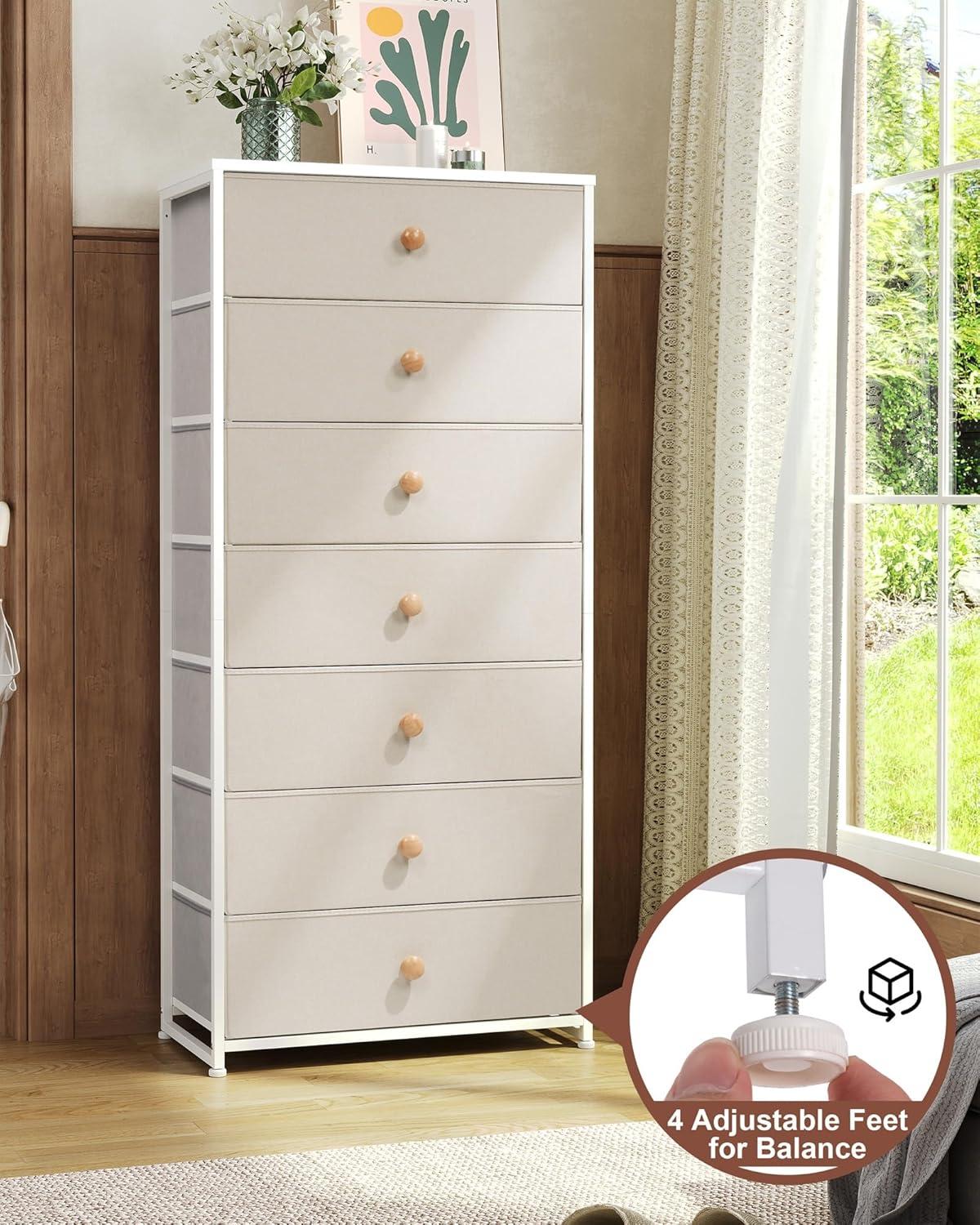 Crestlive Products 7 Drawers dresser for bedroom Chest Furniture Storage Tower Organizer Unit for Bedroom Beige