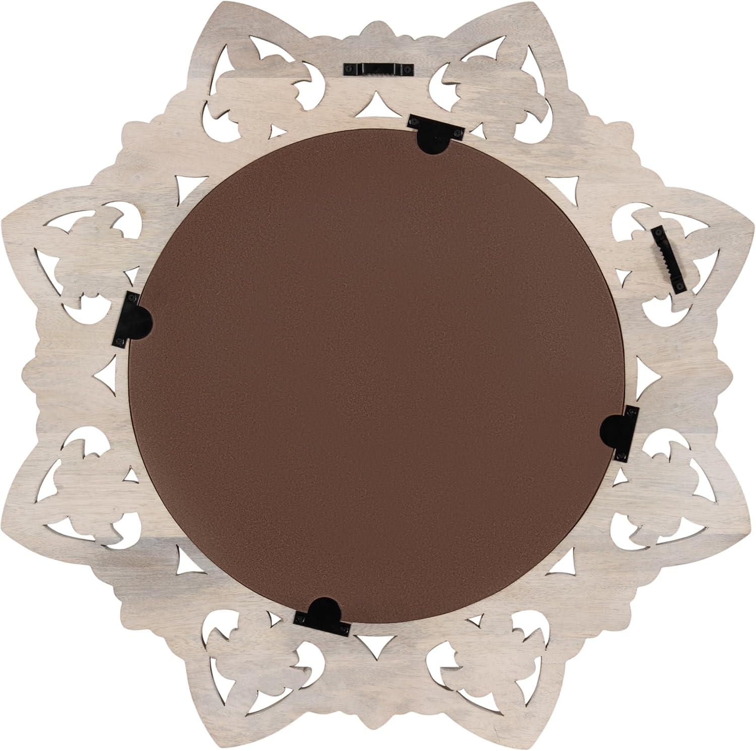 Kate & Laurel All Things Decor 28"x28" Meera Carved Wood Mirror Brown: Artisan Starburst, No Assembly