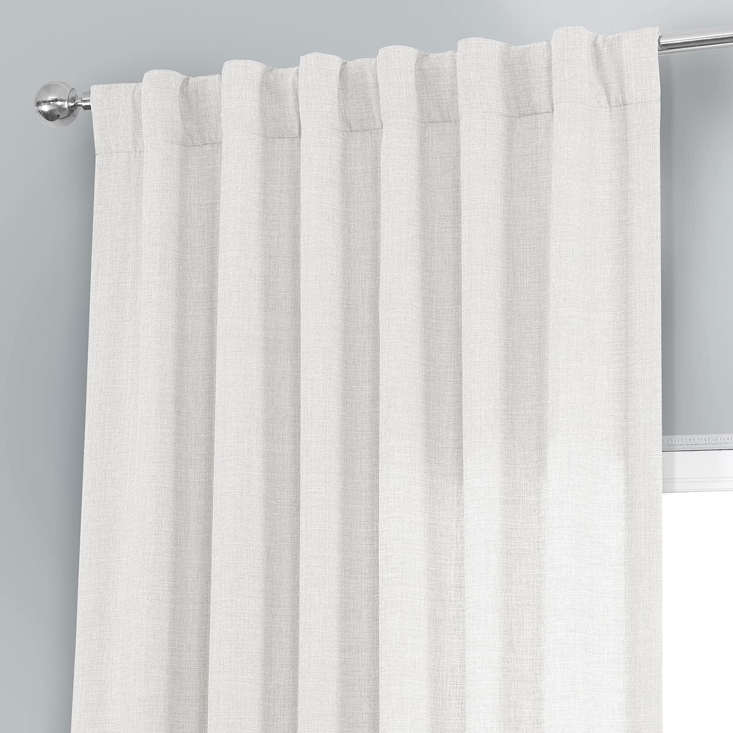 HPD Half Price Drapes Magnolia Off White Italian Faux Linen Room Darkening Curtains with Rod Pocket - 1 Panel - Window Curtains for Living Room & Curtains for Bedroom, 50W X 84L