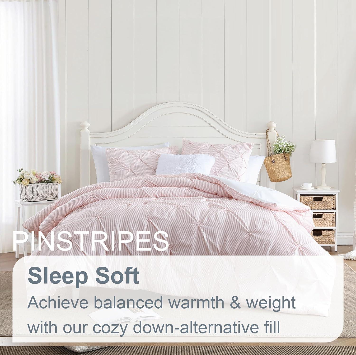 Swift Home | Striped Pintuck 2-Piece Comforter Set Rose Twin/Twin XL