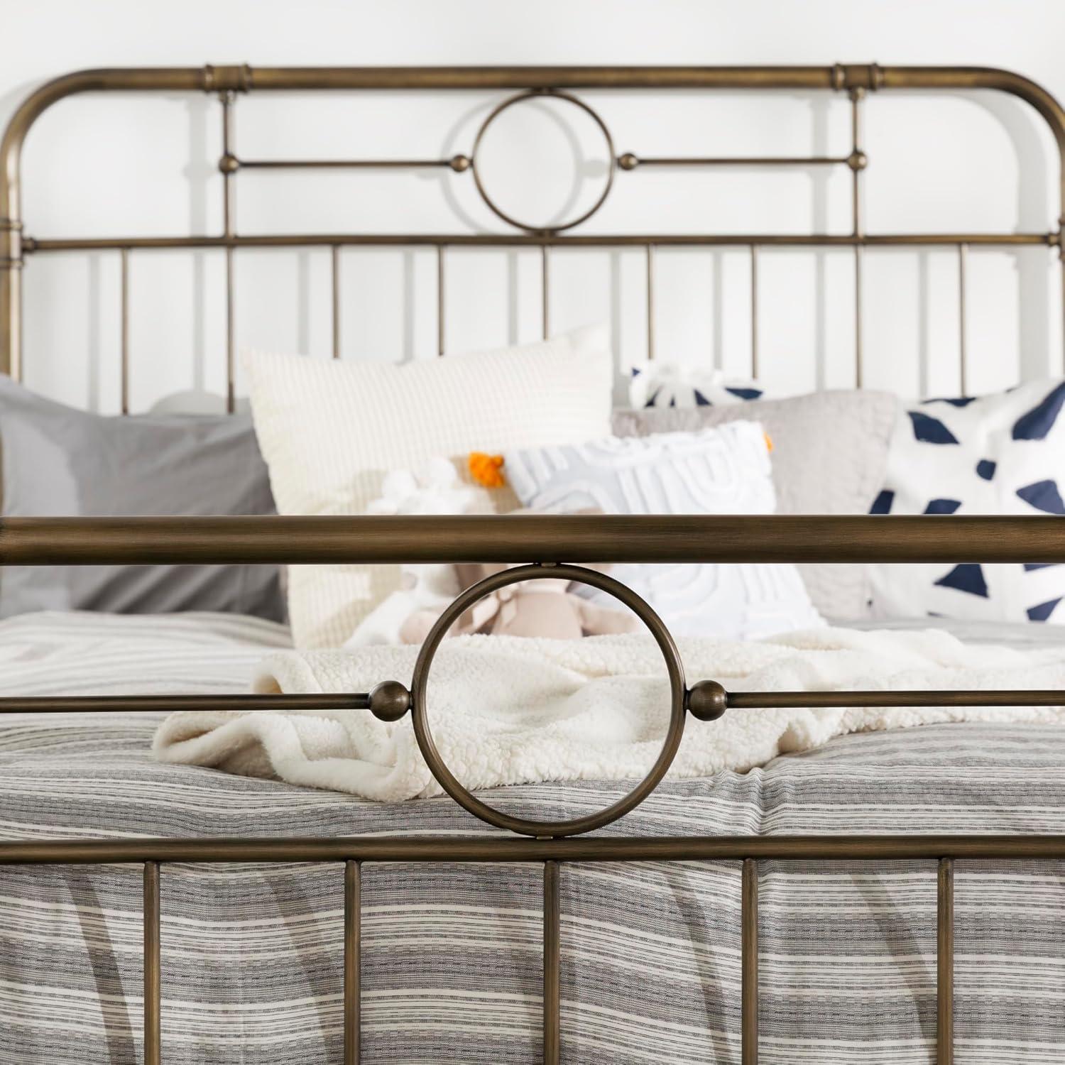 Antique White Metal Pipe Queen Bed with Powder Coated Finish