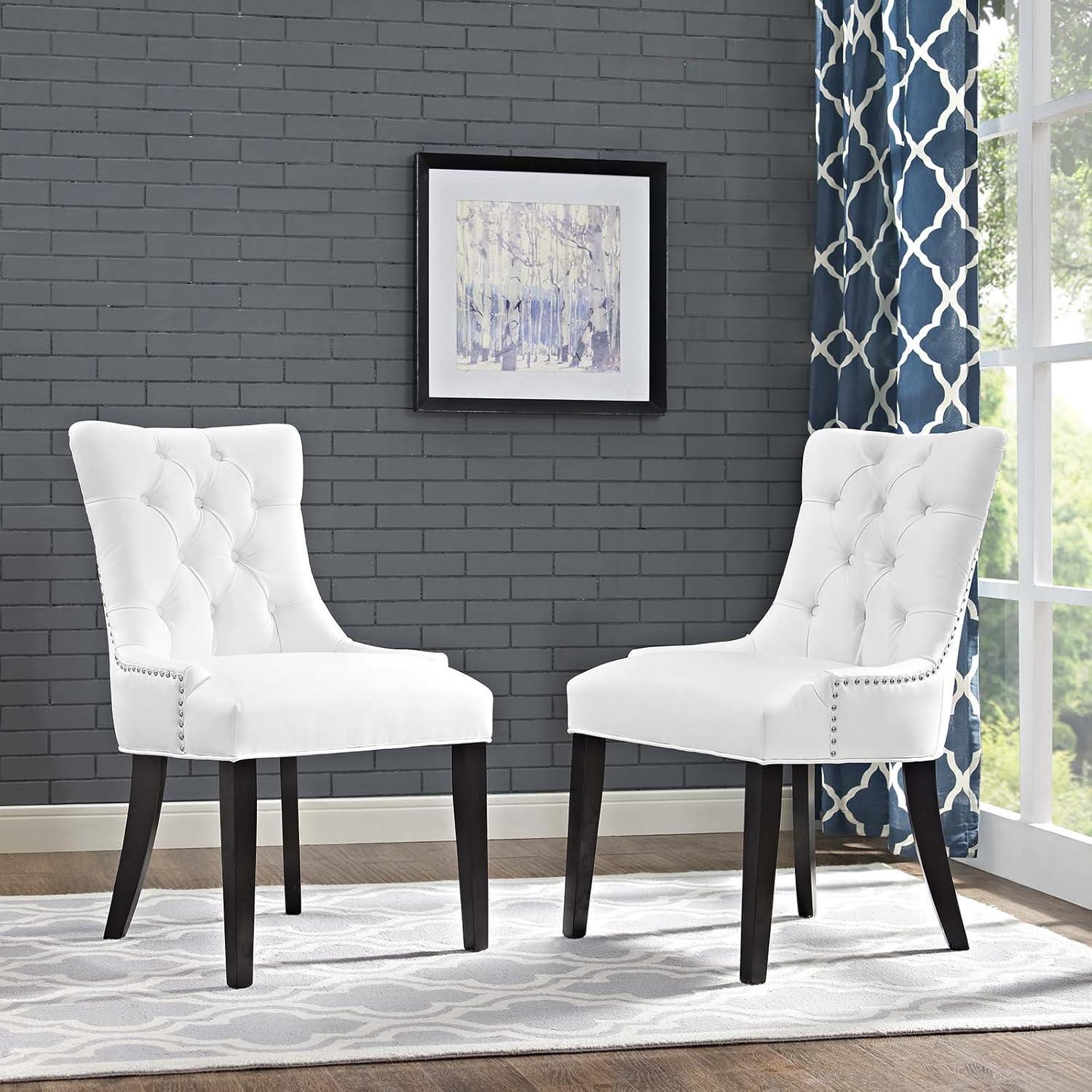 Regal White Tufted Leatherette Side Chair with Nailhead Trim