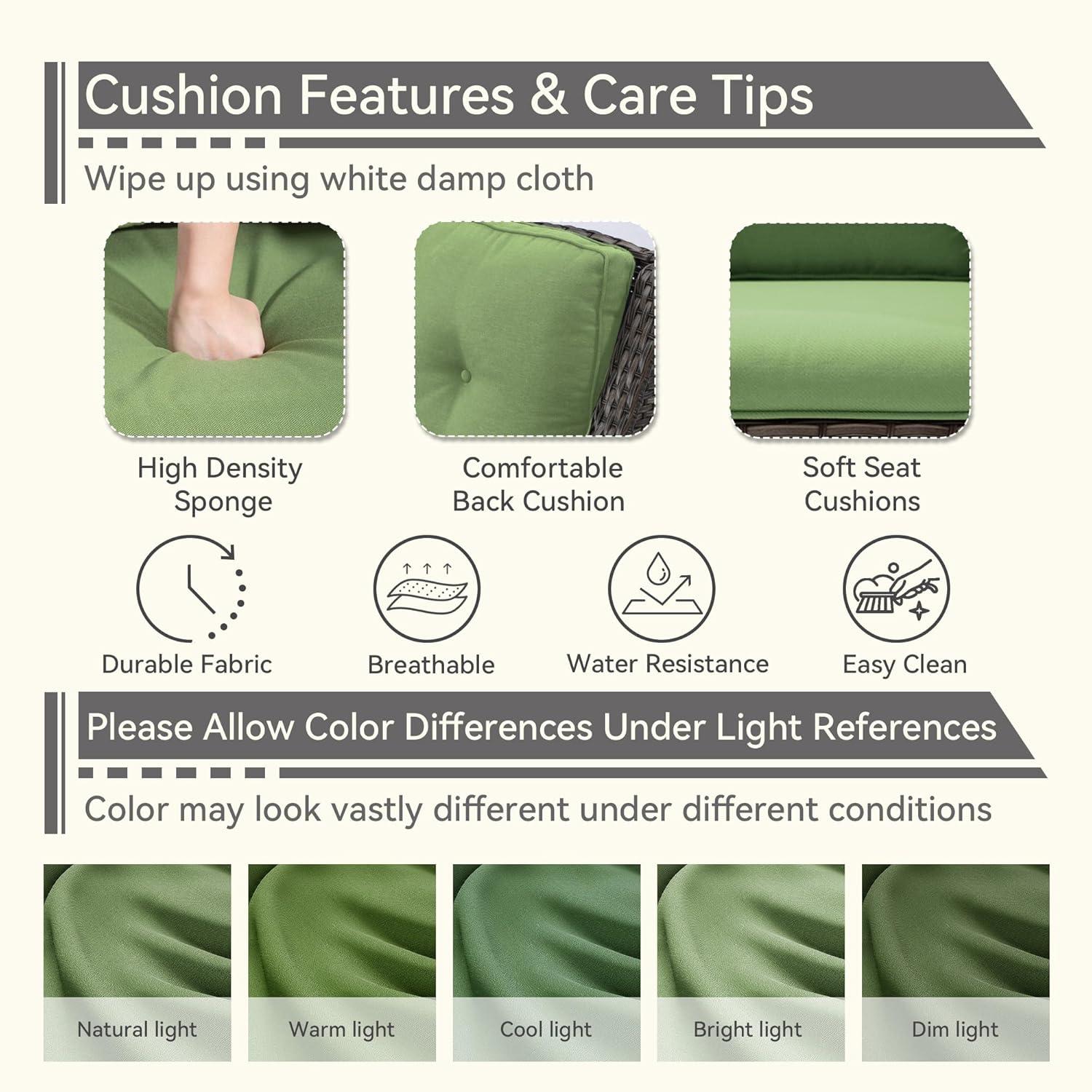 3-Seat Wicker Outdoor Patio Sofa Sectional Couch with Green Cushions