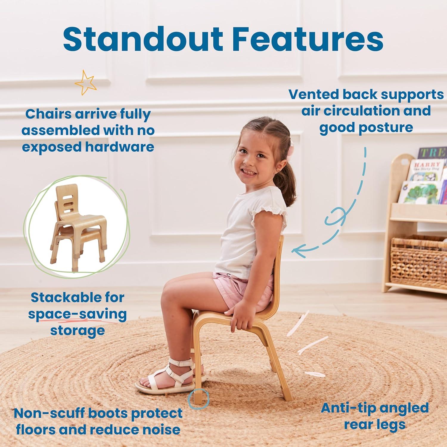 ECR4Kids Bentwood Chair, 10in Seat Height , Stackable Seats, 2-Pack