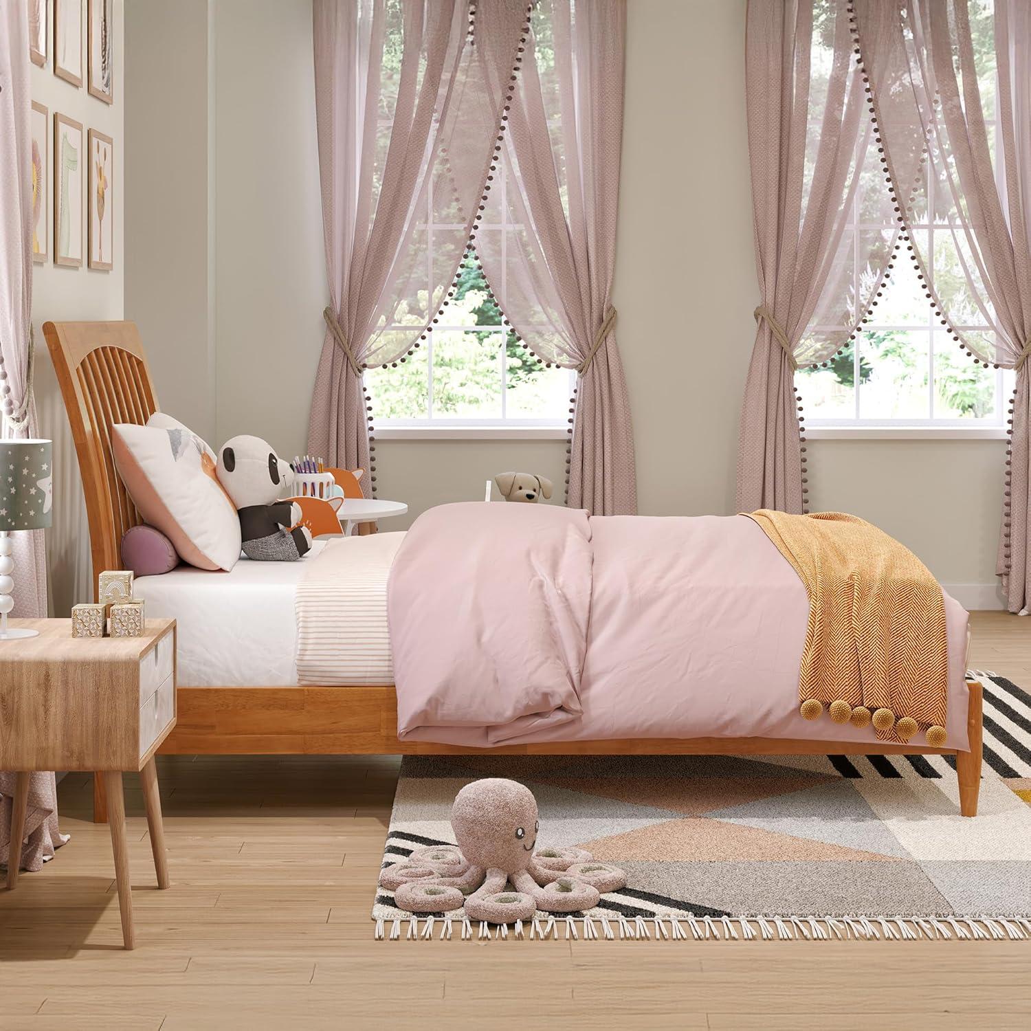 AFI Orleans Queen Solid Wood Low Profile Sleigh Platform Bed, Light Toffee