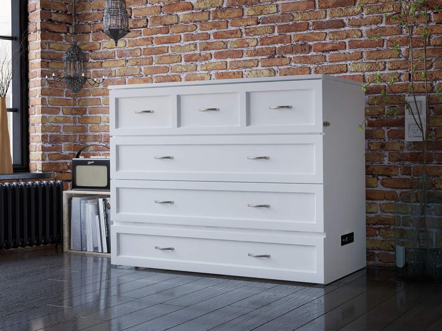 Full Deerfield Murphy Bed Chest USB Turbo Charger White - AFI