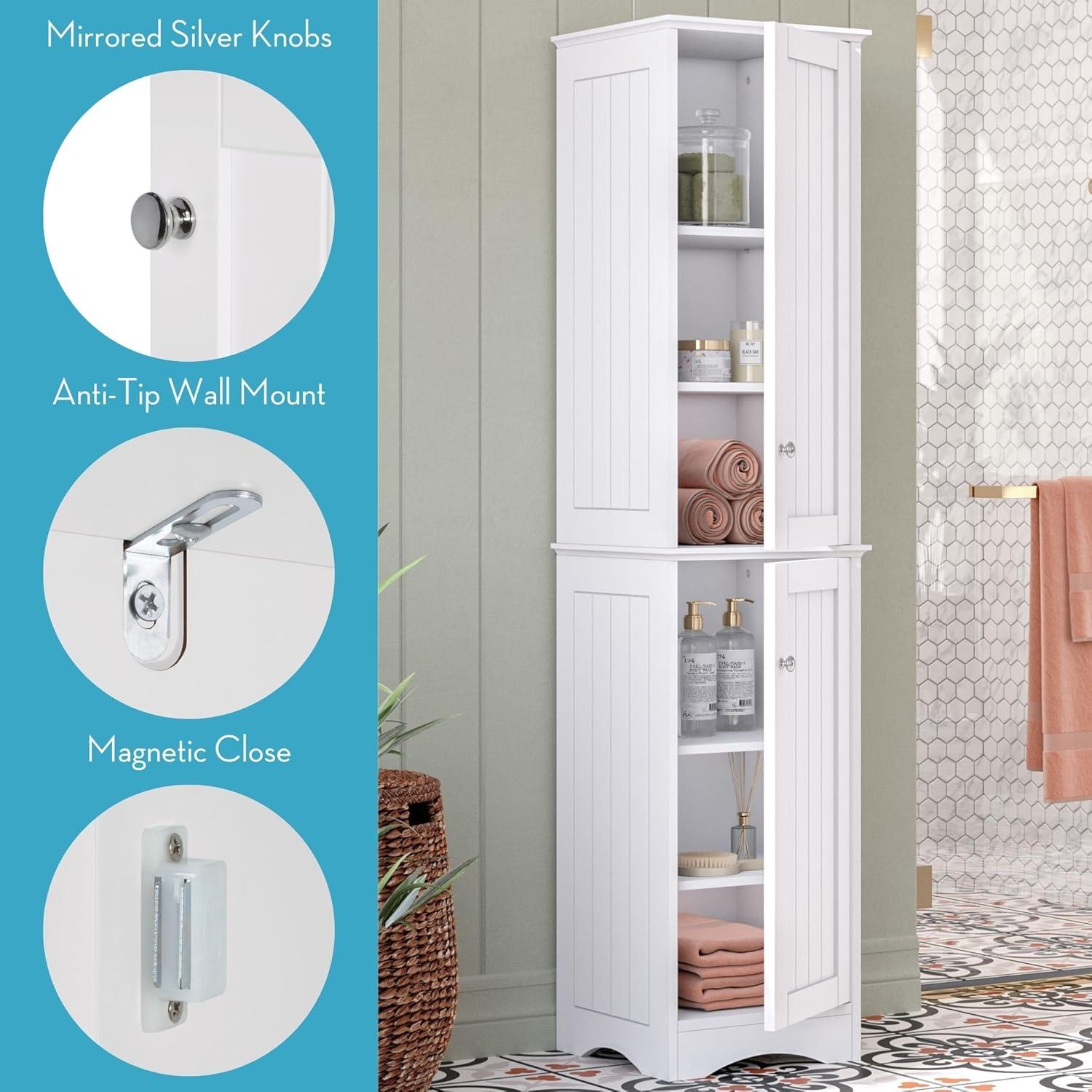 RiverRidge Home RiverRidge Ashland Two-Door Tall Bathroom Storage Cabinet and Linen Organizer with Adjustable Shelves - White