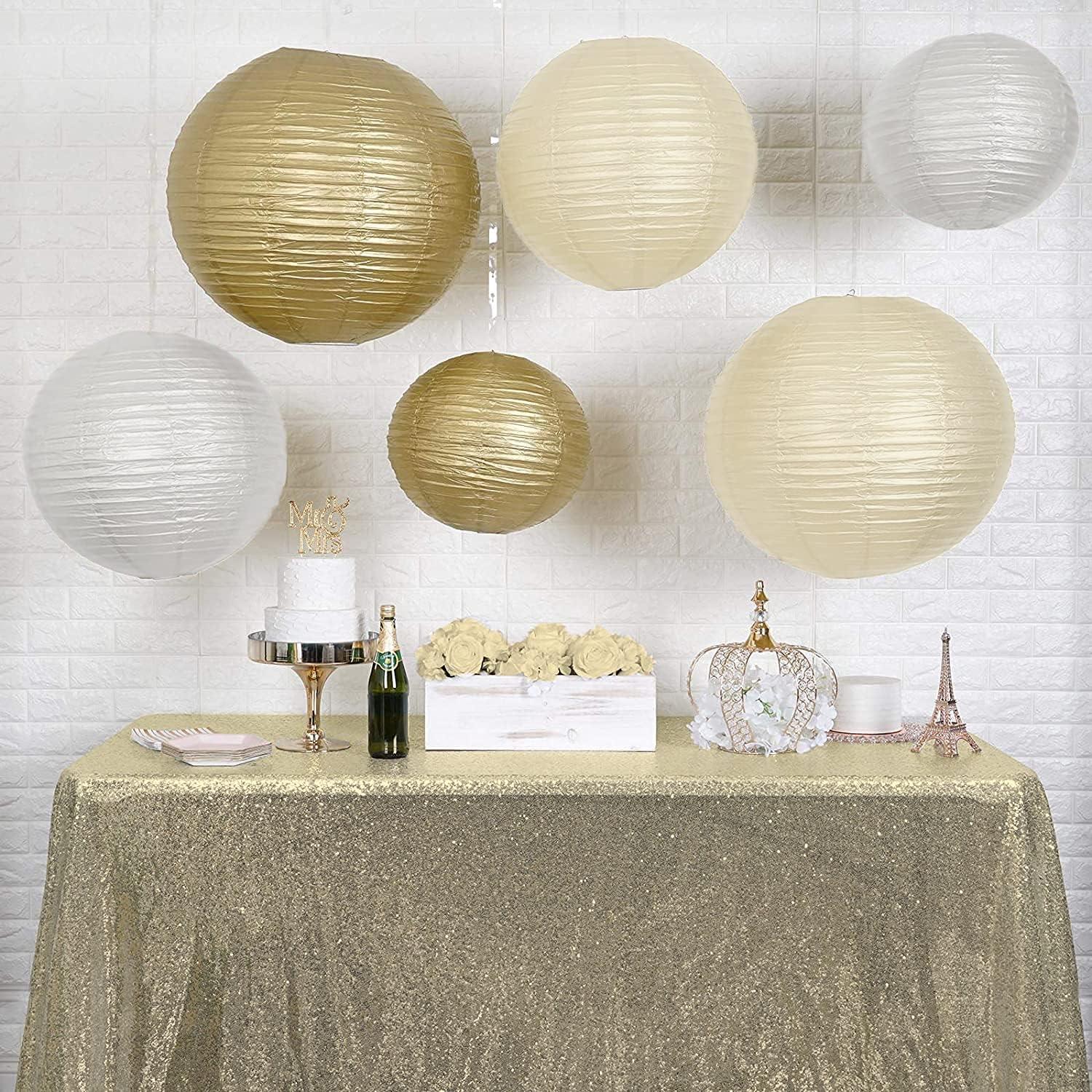 Assorted Metallic Gold and White Paper Lantern Set, 18 Pieces