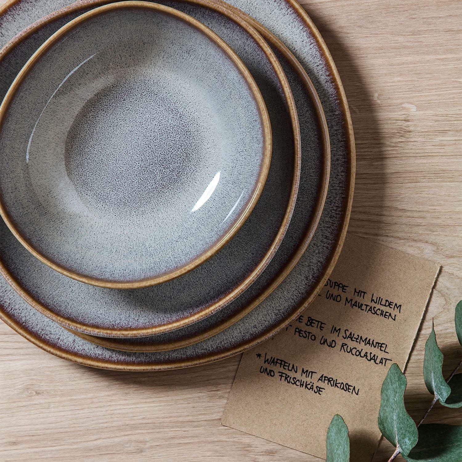 Gray Reactive Glaze Ceramic Organic-Shaped Serving Bowl