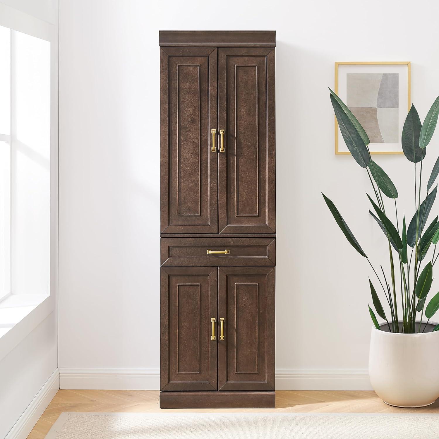 Crosley 78" Stanton Kitchen Storage Pantry Cabinet Coffee: Modular Design, 5 Adjustable Shelves, Wood Veneer