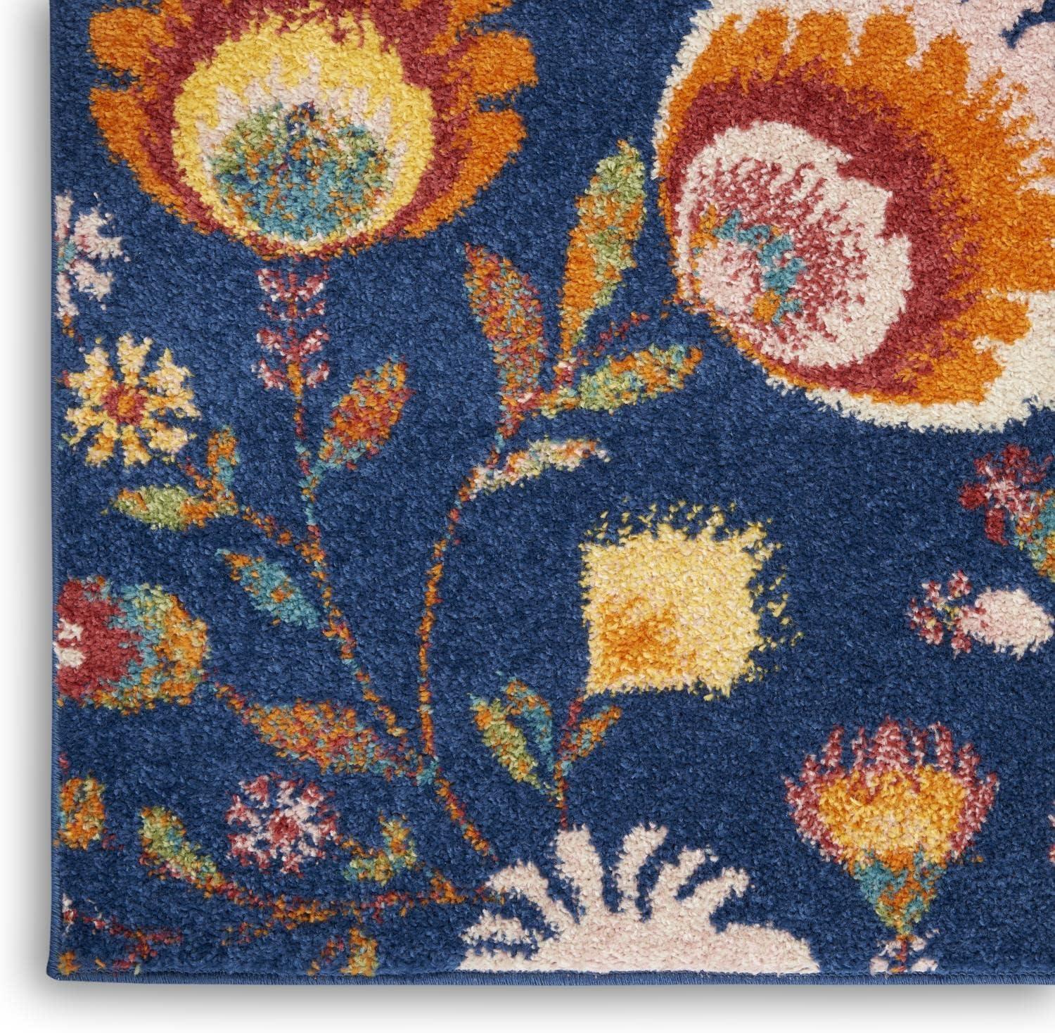 Bohemian Bliss Navy Multicolor Floral 4' x 6' Synthetic Area Rug