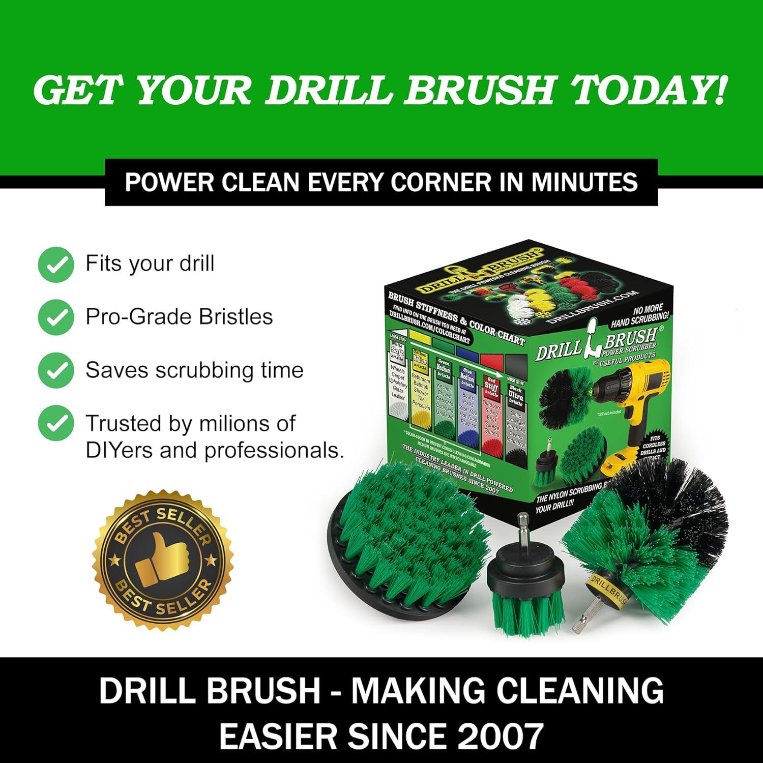 Green Nylon Bristle Drill Brush Set for Kitchen Cleaning
