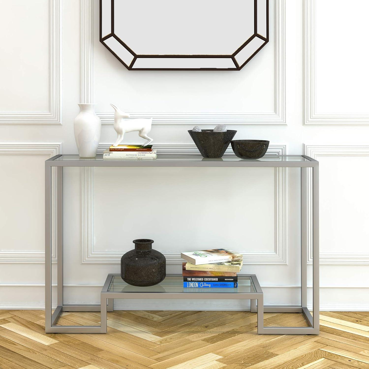 Henn&Hart 47" Satin Nickel Metal/Glass Console Table