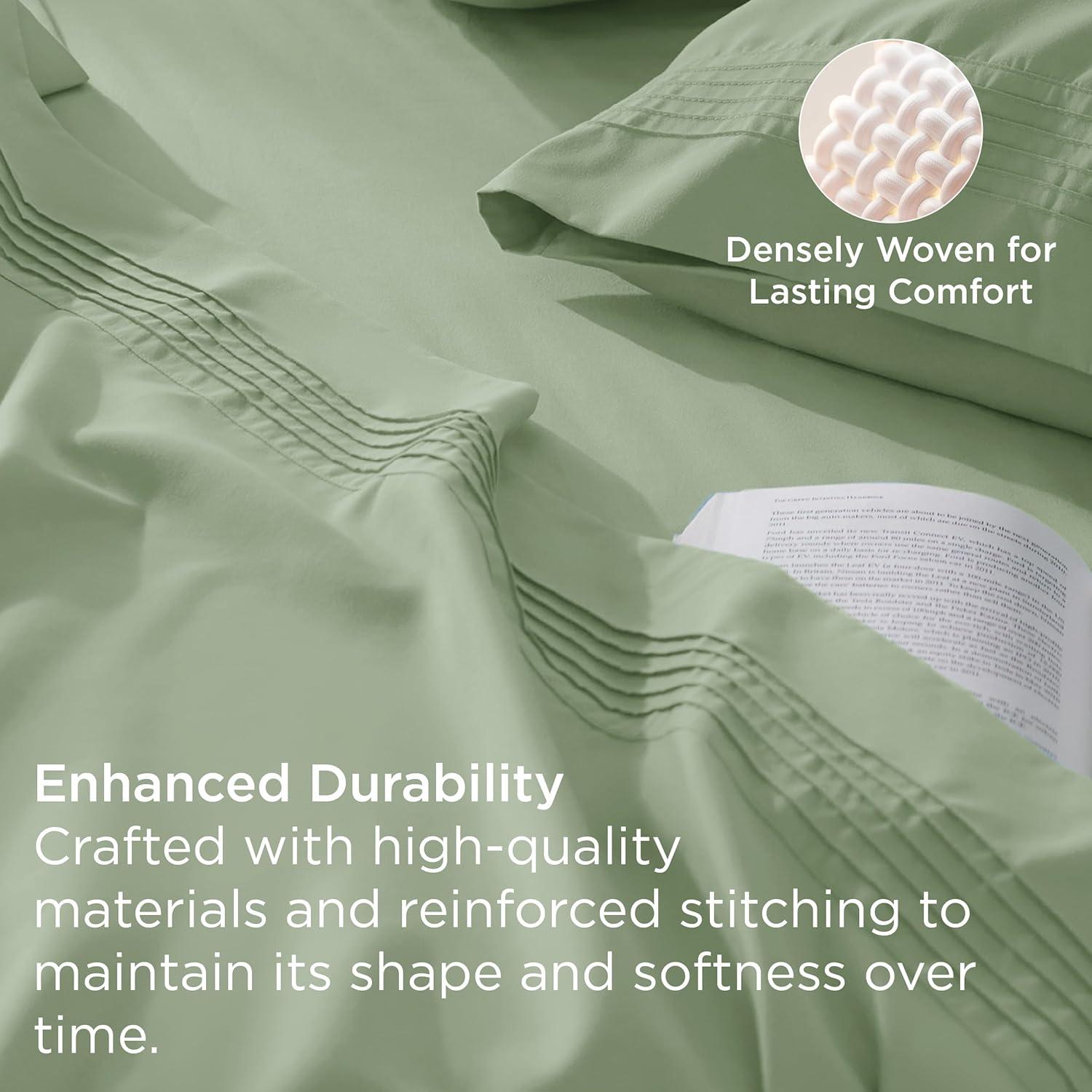 Bedsure Deep Pocket Queen Sheets Set - Fits Mattresses Up to 21 Inches Thick - 4 Piece GentleSoft Bed Sheets, Moisture Wicking, Soft & Cooling Bedsheet & Pillowcases, Easy & Secure Fit, Sage Green