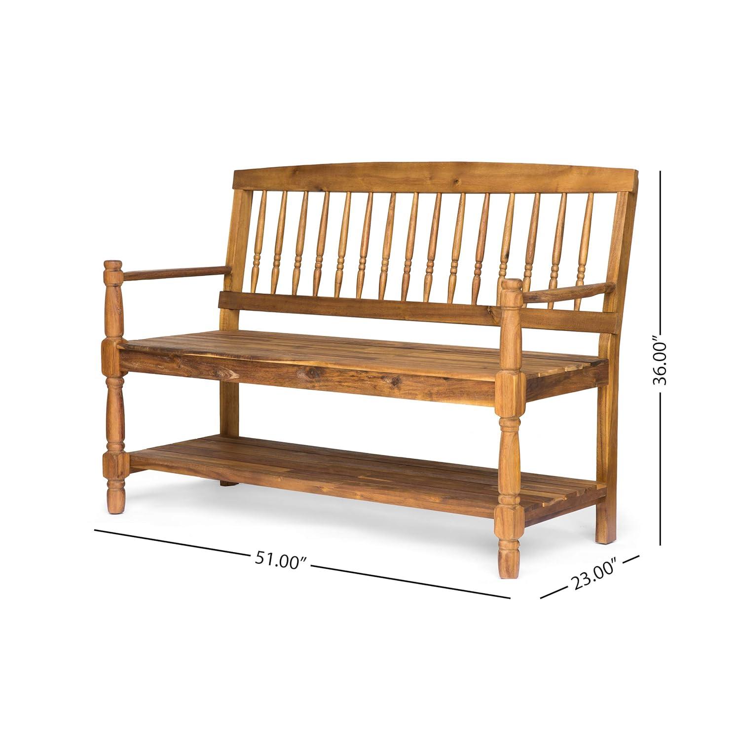GDF Studio Kuhn Indoor/Outdoor Acacia Wood Bench with Shelf, Teak