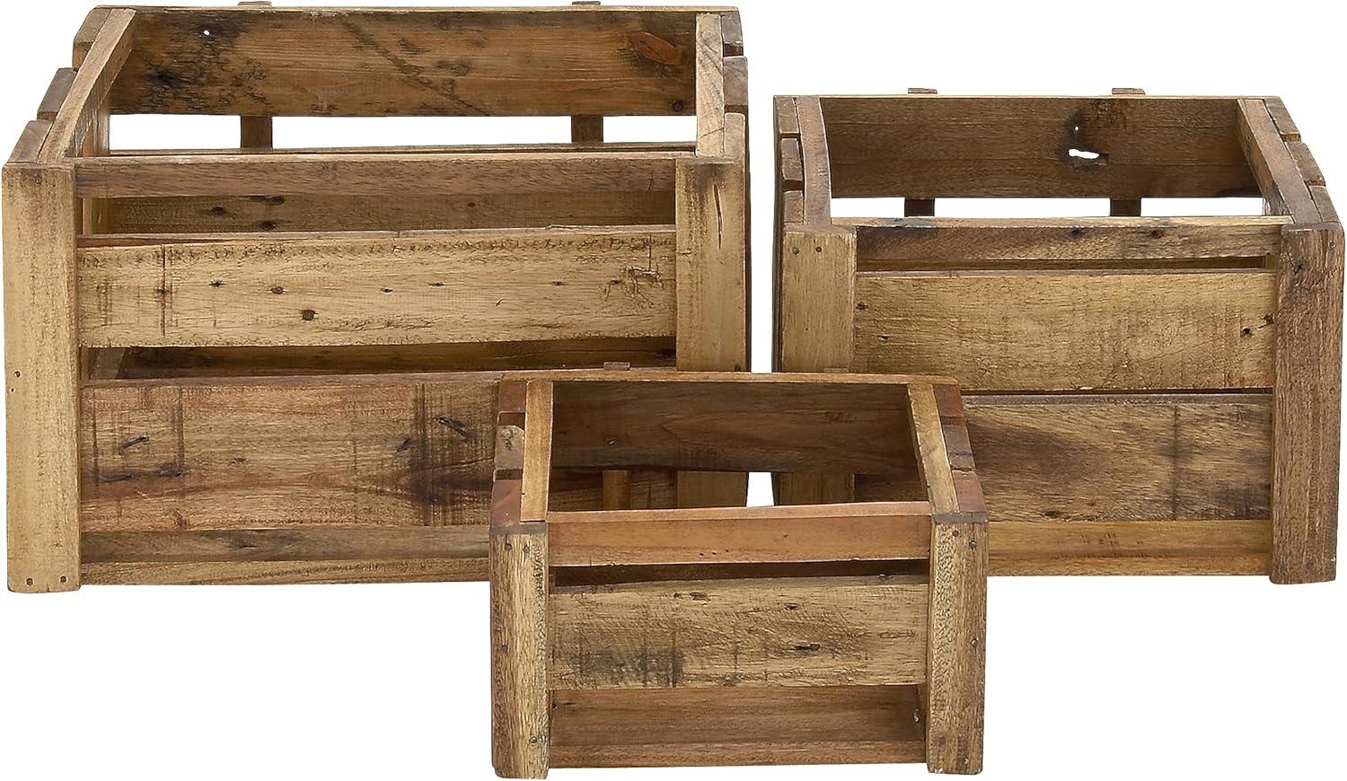 Olivia & May Decorative Basket Set of 3 Wood Brown - Rustic Pine & Mango Storage Crates