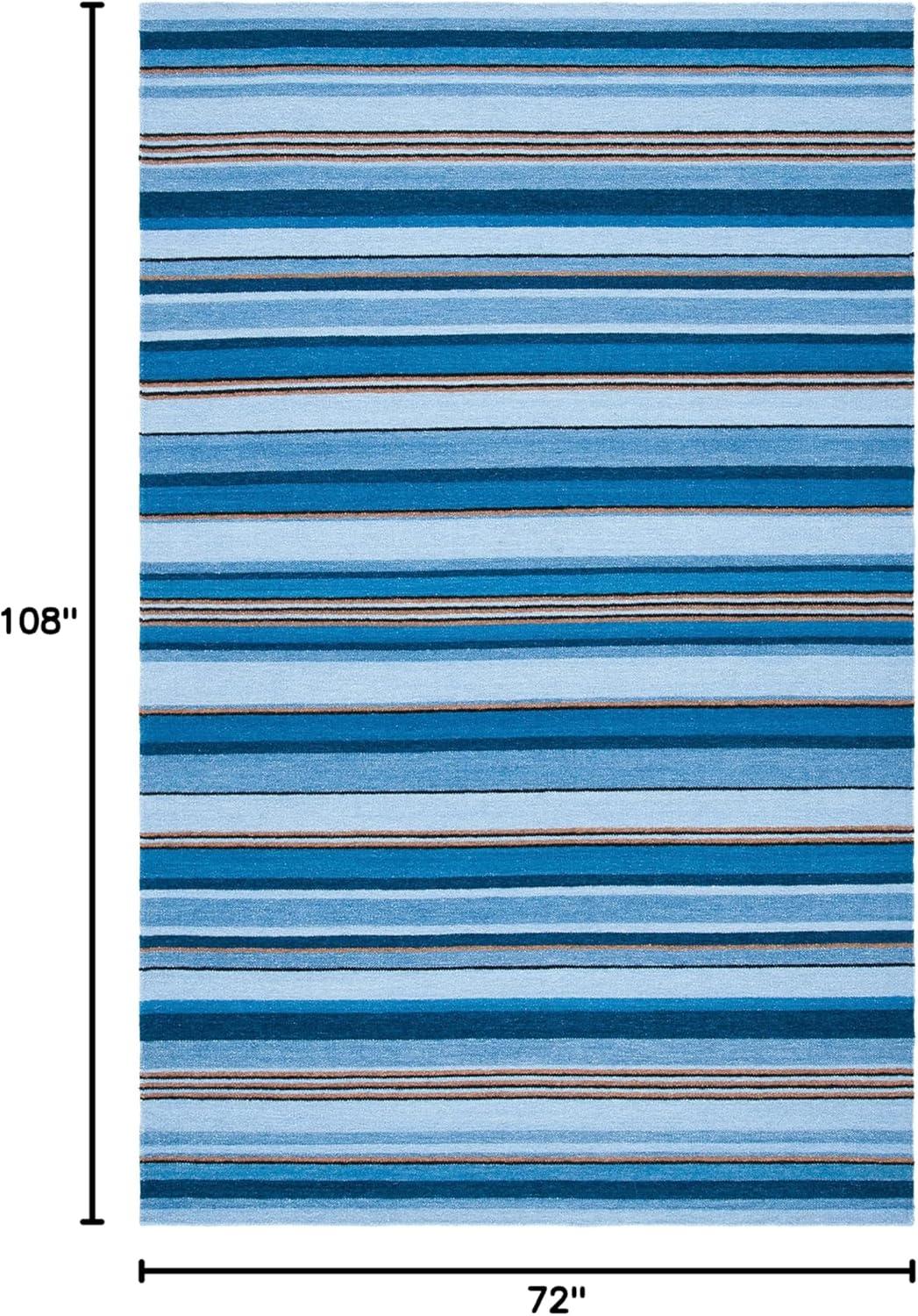 Hand-Woven Coastal Stripe Blue Wool 6' x 9' Area Rug