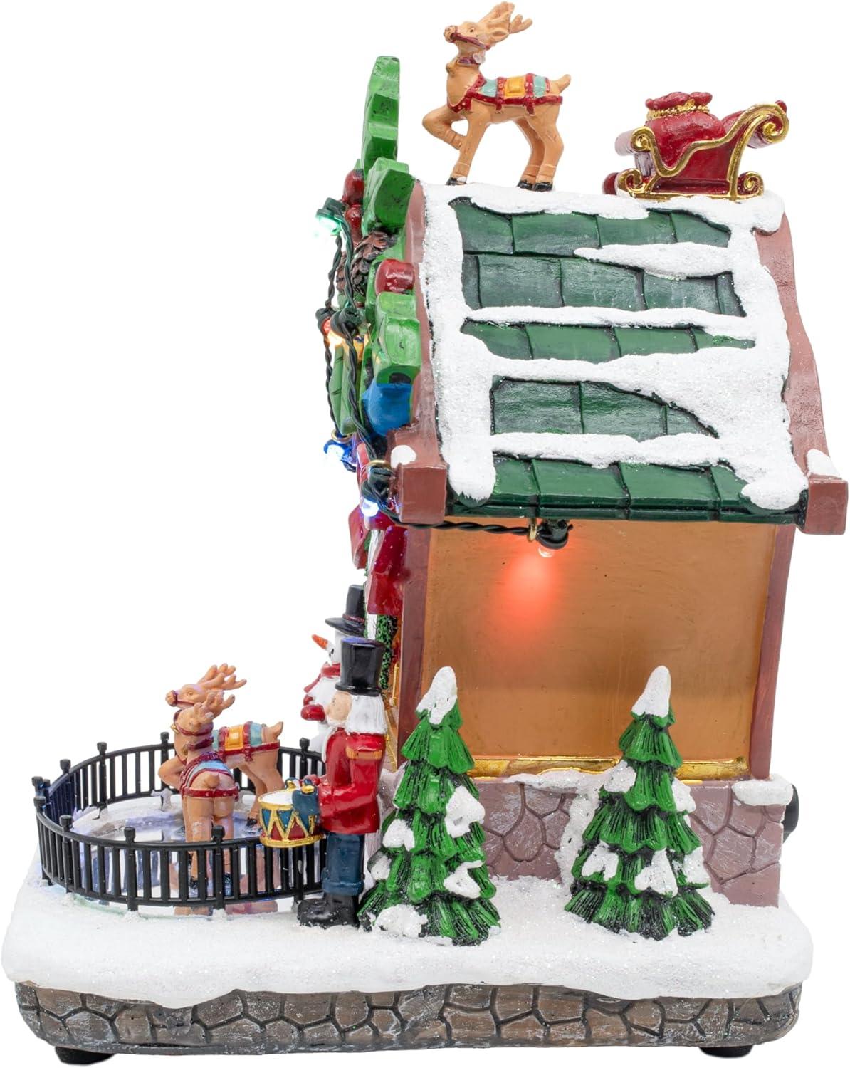 FG Square Holiday Cuckoo Clock Santa Reindeer LED Lighted Animated Christmas Village with Sound and Motion 6" x 6" x 8"