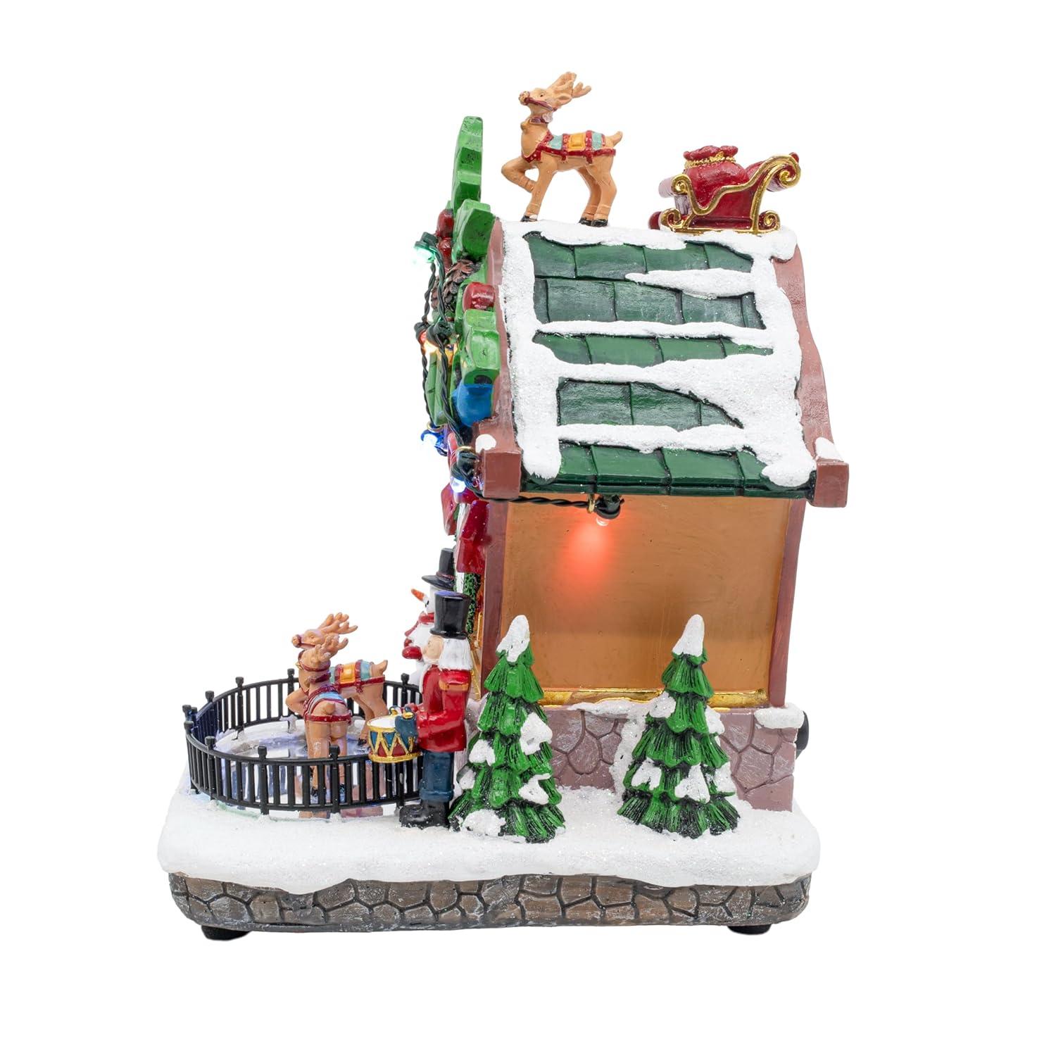 FG Square Holiday Cuckoo Clock Santa Reindeer LED Lighted Animated Christmas Village with Sound and Motion 6" x 6" x 8"