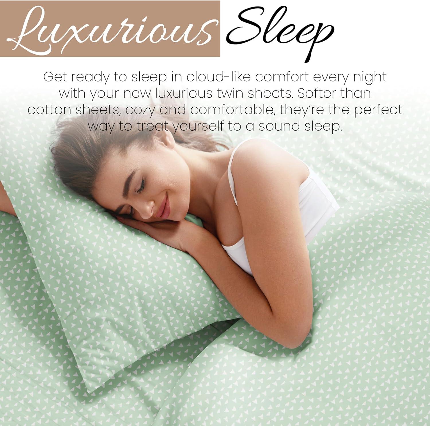 Linen Market Double-Brushed Patterned Microfiber Twin Sheet Set 3 Piece – Oeko-TEX Certified Ultra Soft & Wrinkle-Free - 16" Deep Pocket Sheets - Easy Care Twin Size - Urban Arrows Jade