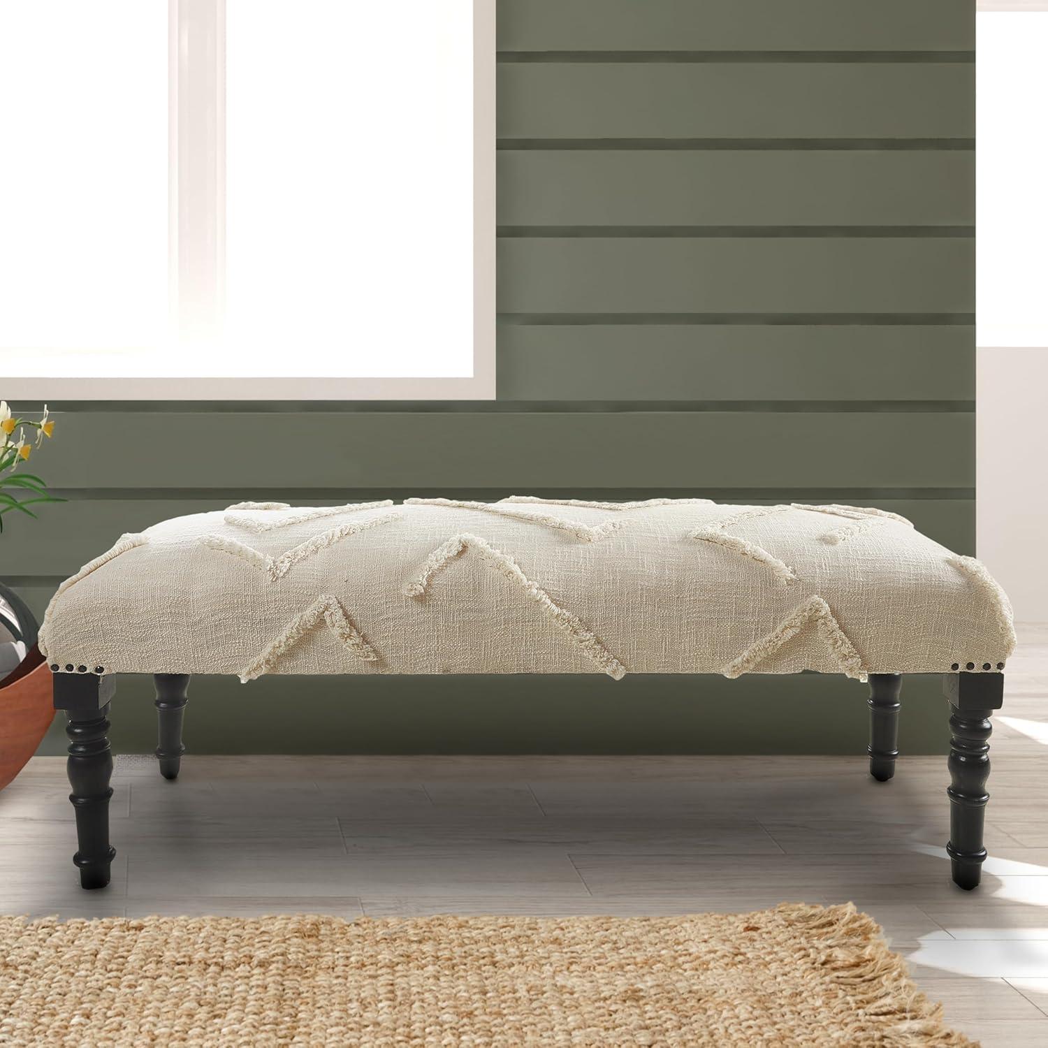 LR Home Shag Cotton Indoor Accent Bench, Cream