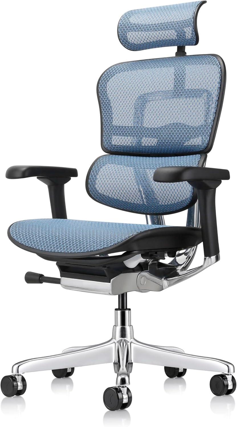 Blue High Back Mesh and Leather Executive Swivel Chair