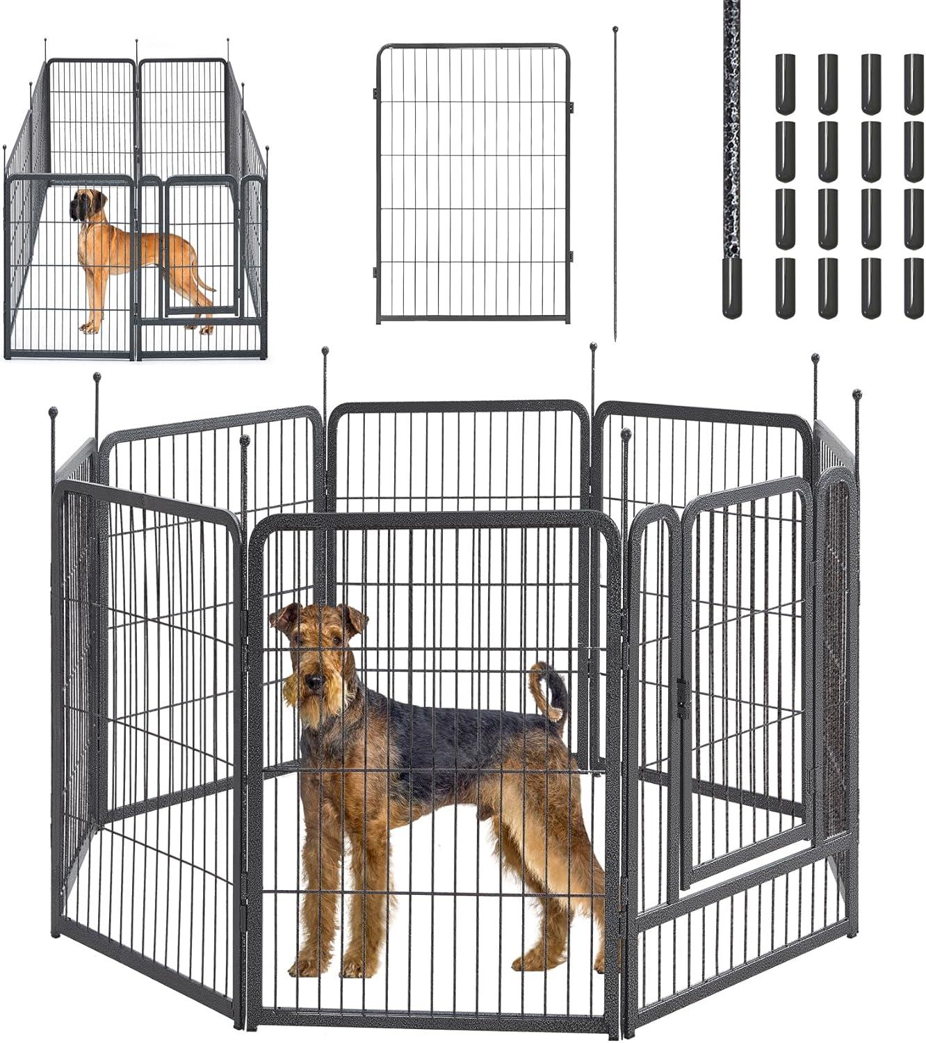 FDW Dog Playpen Pet Dog Fence 32" Height 16 Panels Metal Dog Pen Outdoor Exercise Pen with Doors for Large/Medium /Small Dogs Camping,Yard