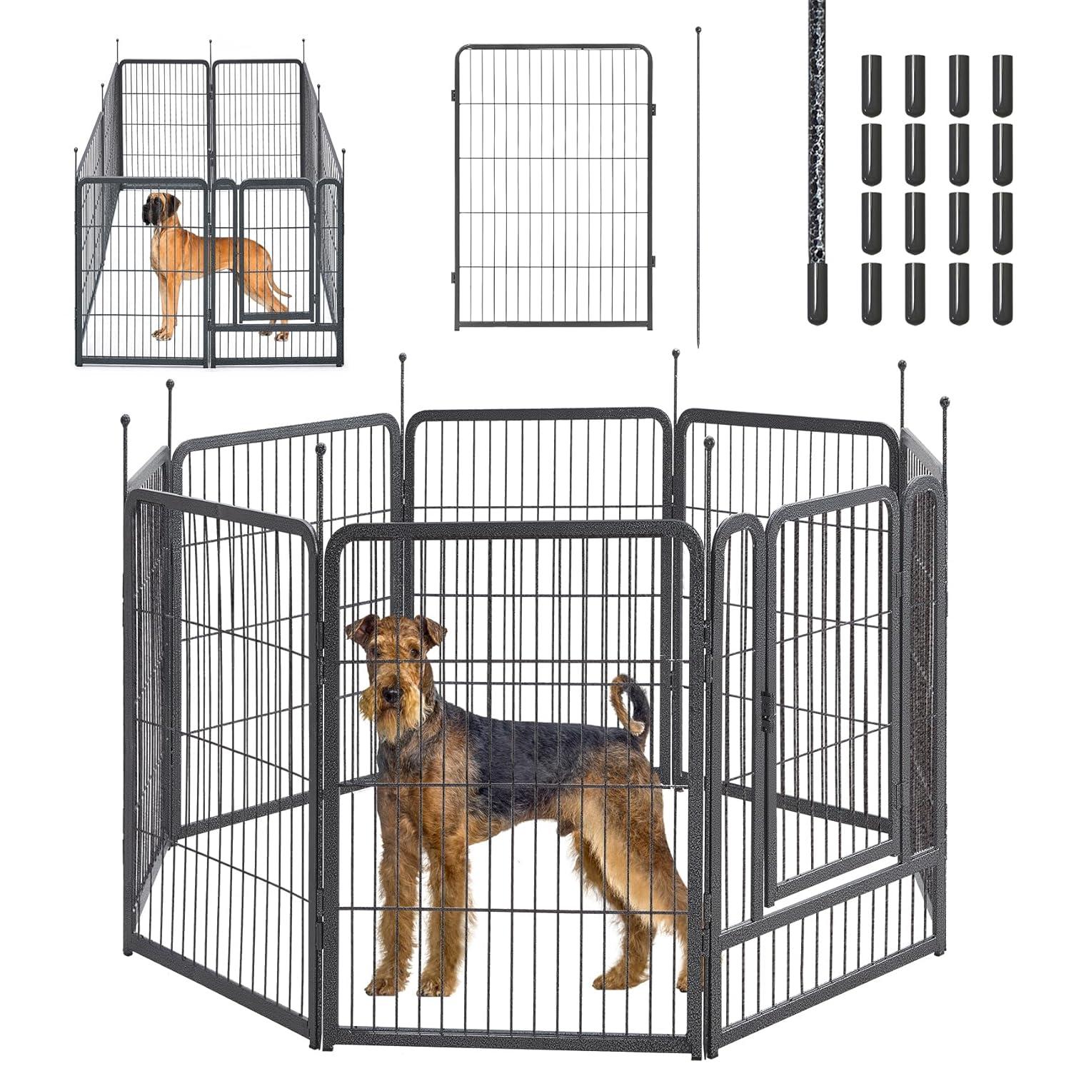FDW Dog Playpen Pet Dog Fence 32" Height 16 Panels Metal Dog Pen Outdoor Exercise Pen with Doors for Large/Medium /Small Dogs Camping,Yard
