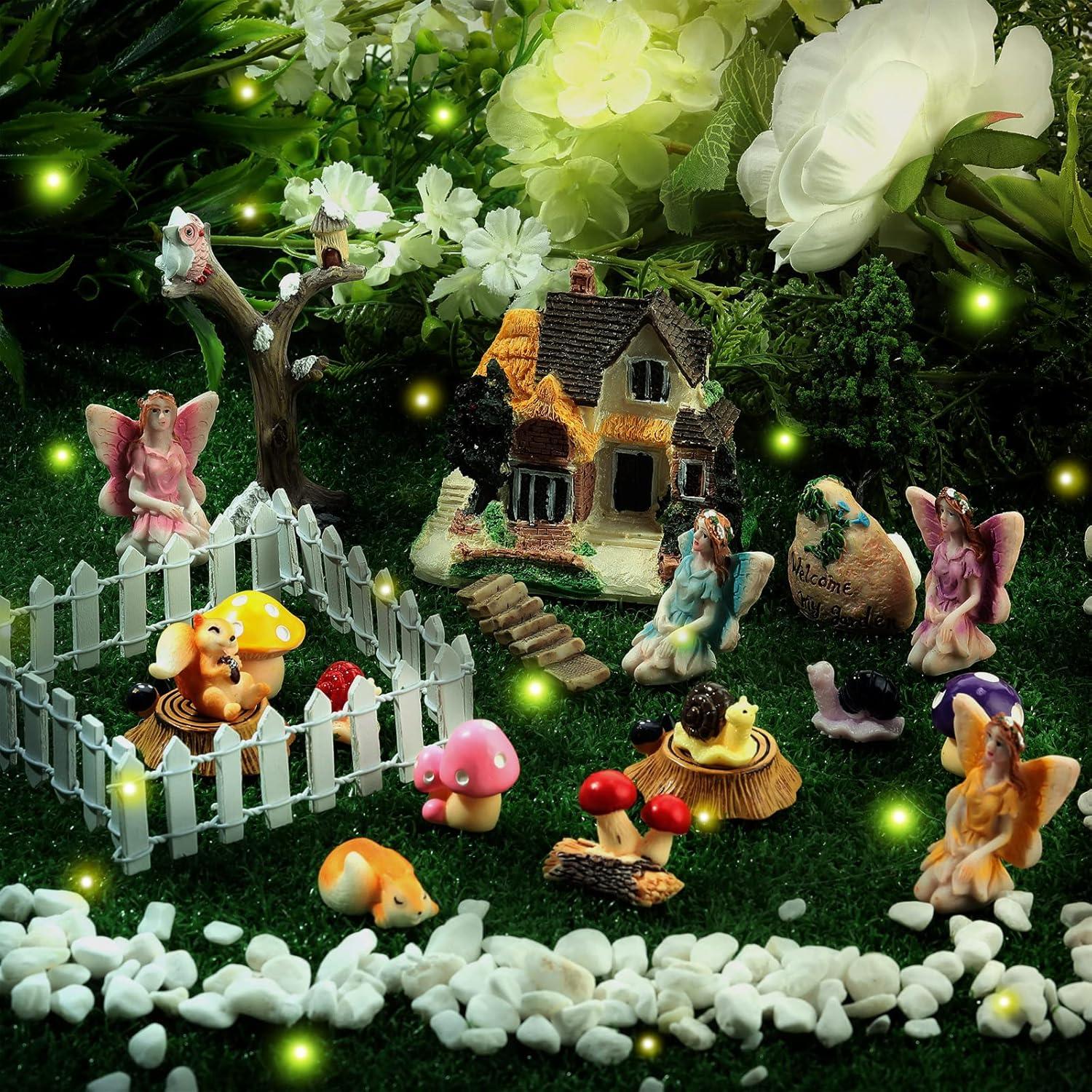 31 Pieces Fairy Garden Accessories Kit Miniatures House Supplies Fly Wing Dollhouse Gifts for Home Garden Lawn Decoration