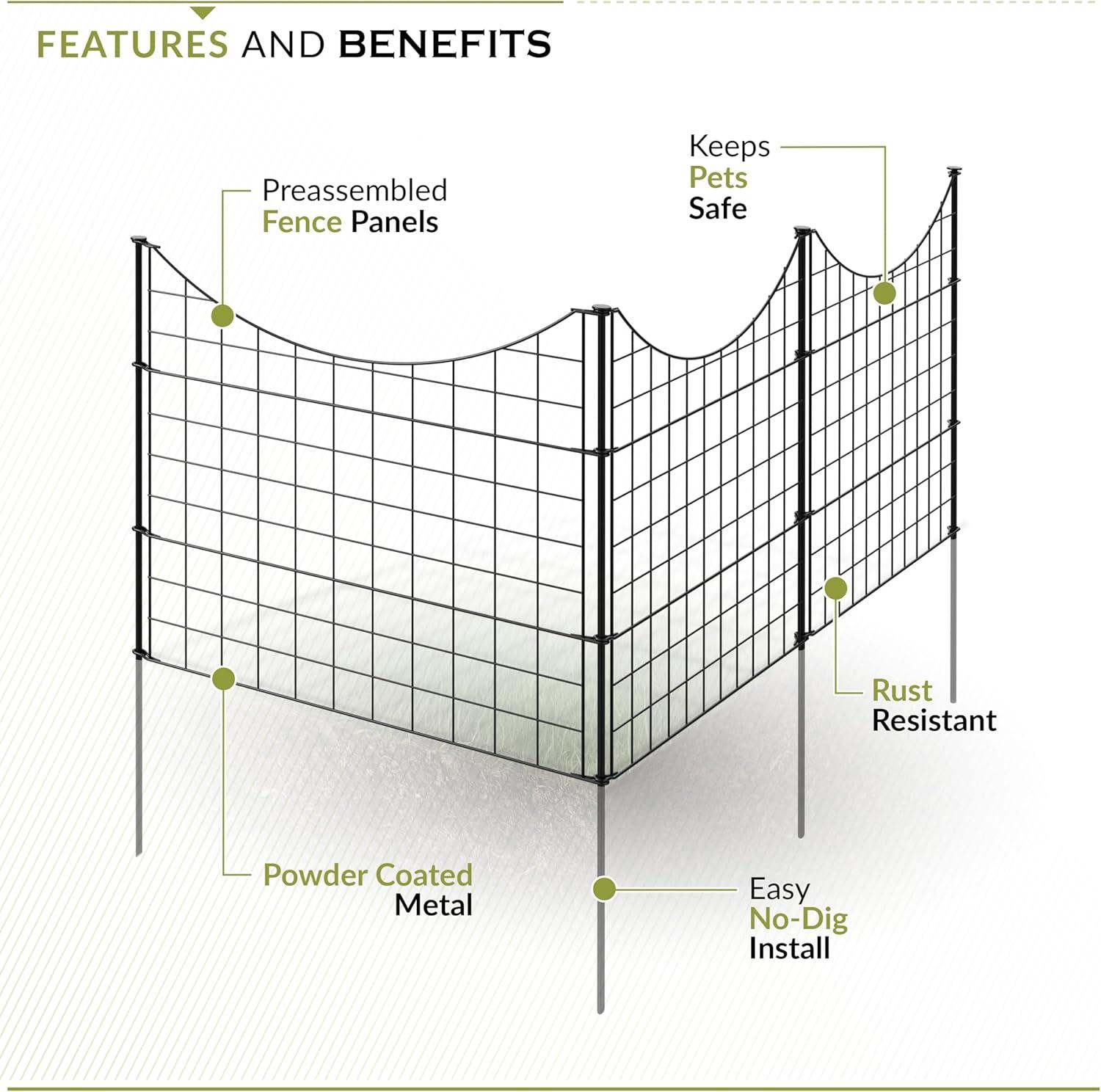 25in H (5 Fence Panels) No Dig Easy Install Zippity Black Metal Fence, Decorative Fence Ideal for Garden Fencing For Dogs, Temporary Fence or Garden Fence Animal Barrier, WF29001