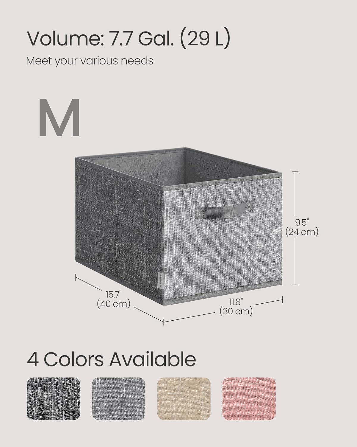 SONGMICS Storage Baskets, Set of 3 Fabric Storage Bins, 15.7 x 11.8 x 9.5 Inches, Foldable Closet Organizer for Shelves, 2 Handles, Label Holders, for Bedroom, Living Room, Cattail Gray UROB440G01